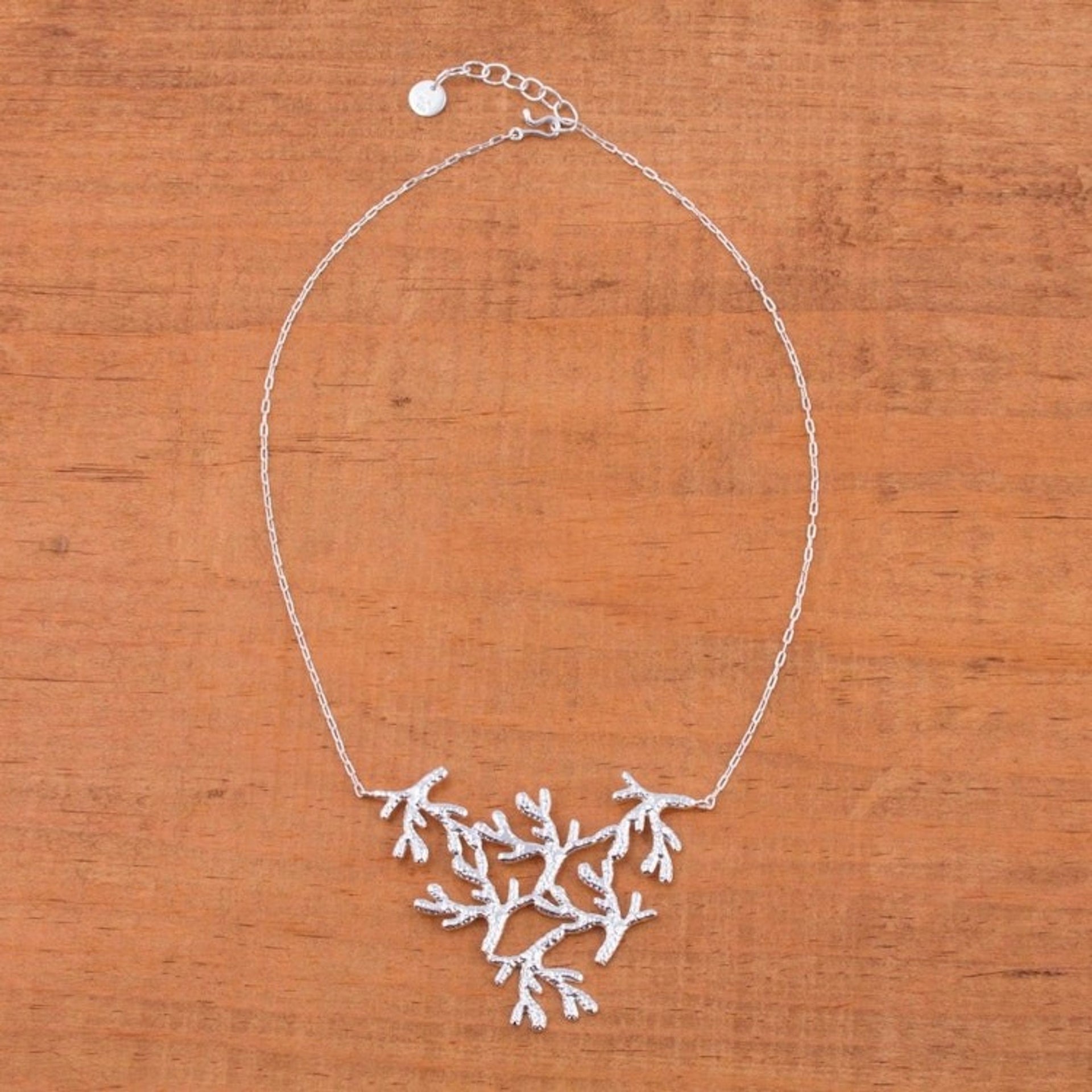 Sterling Silver Coral Pendant Necklace from Mexico 'Shining Coral'