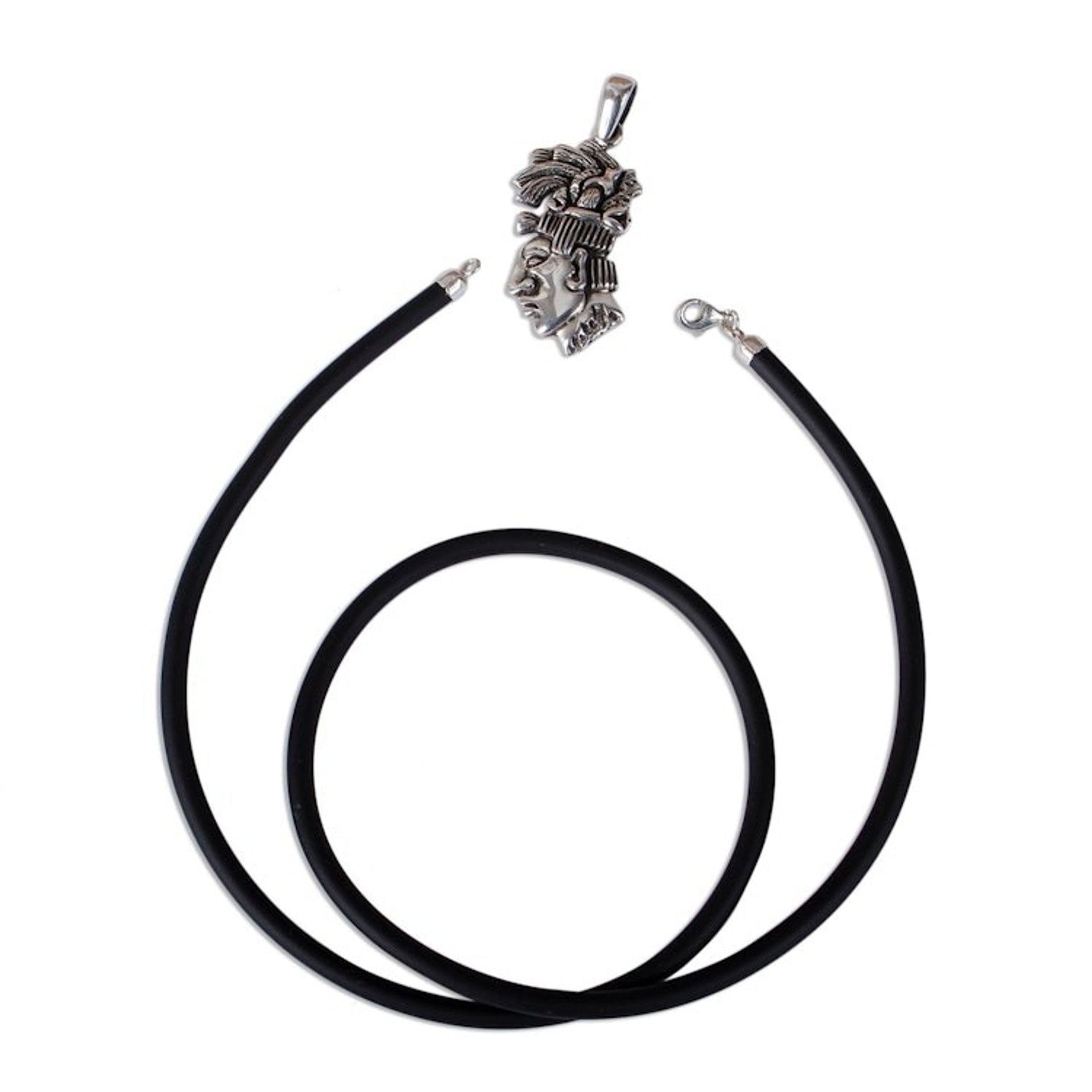 Men's Maya-Themed Taxco Sterling Silver Pendant Necklace 'Taxco Pacal'