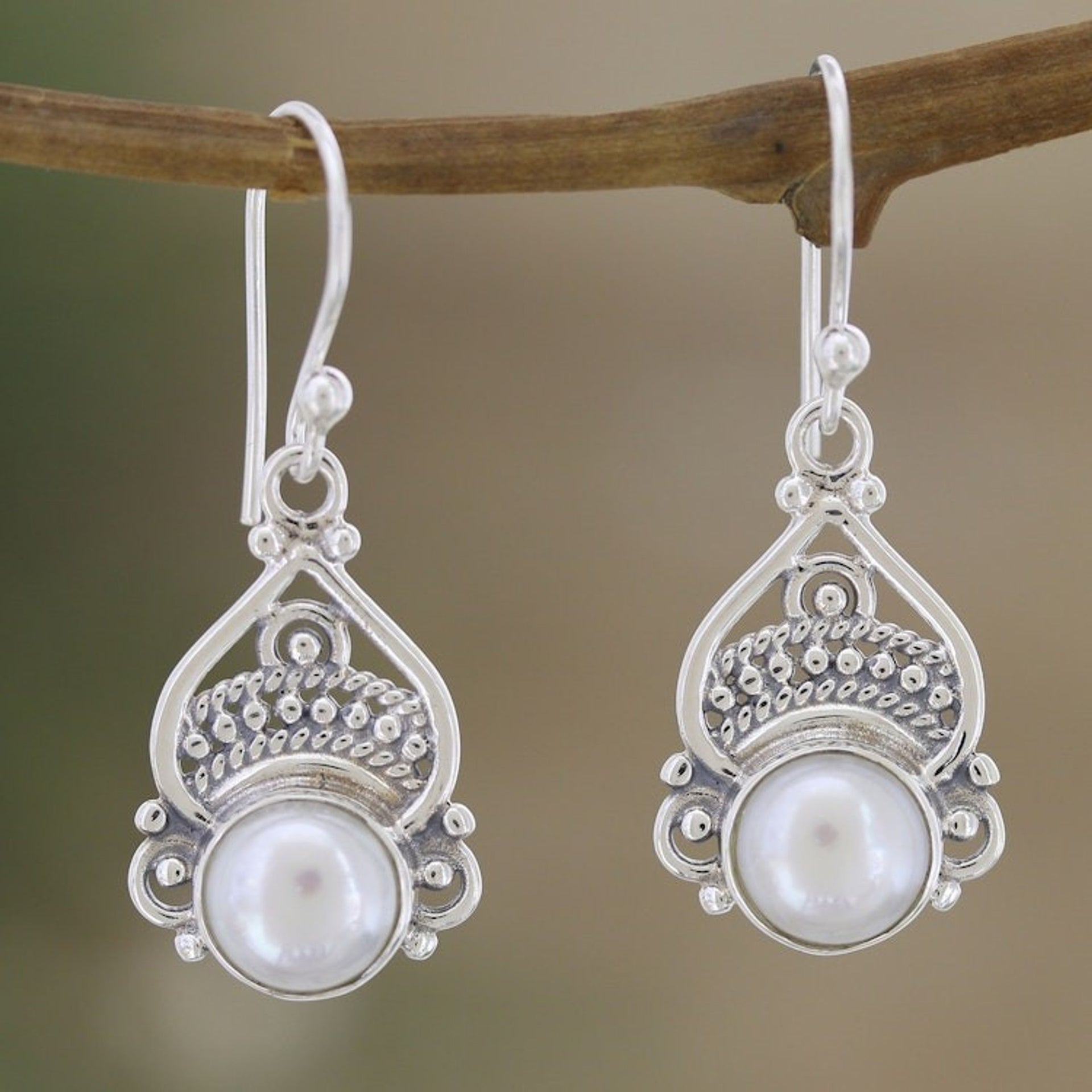 Sterling Silver Dangle Earrings with Cultured Pearls 'Touch of Glam'