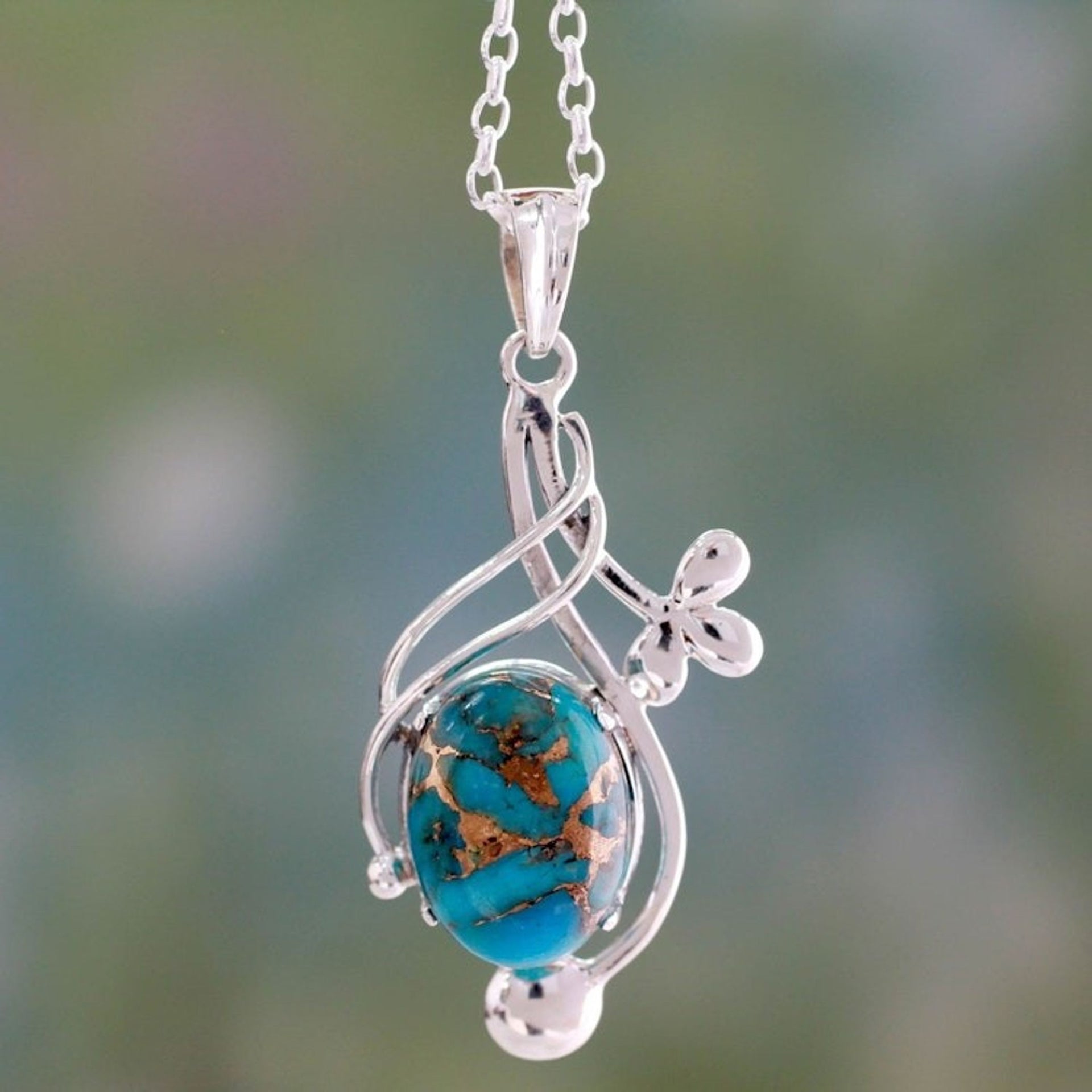 Sterling Silver Necklace with Blue Composite Turquoise 'Sky Secret'