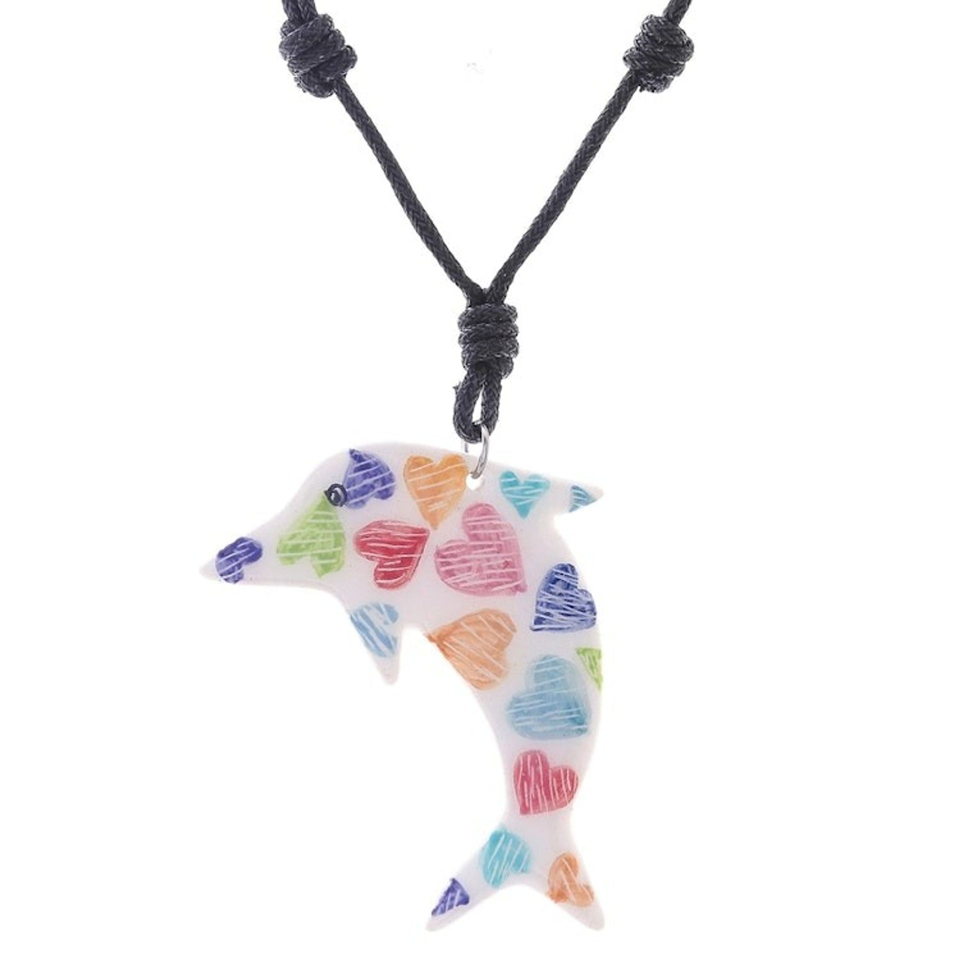 Ceramic Dolphin Necklace with Colorful Painted Heart Motifs 'Heart Dolphin'