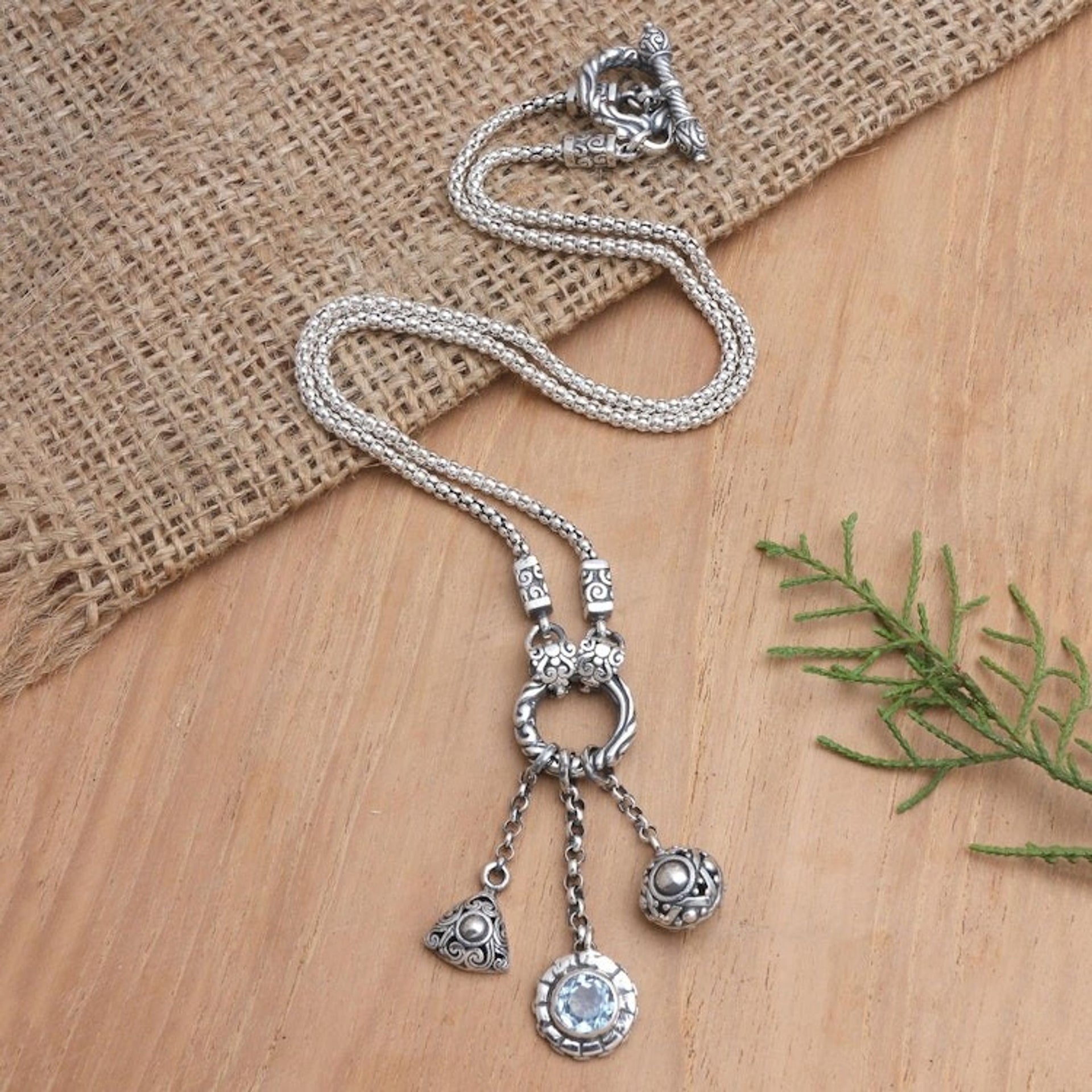 Sterling Silver and Blue Topaz Pendant Necklace 'Arctic Sun'