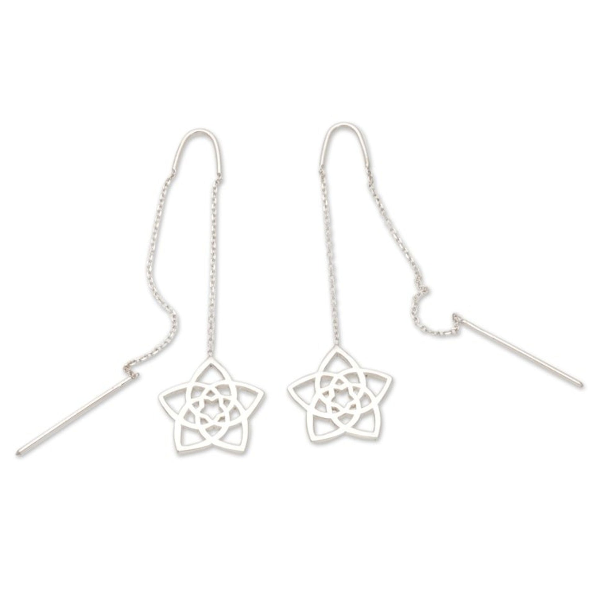 Geometric Floral Sterling Silver Threader Earrings from Bali 'Starry Spring'