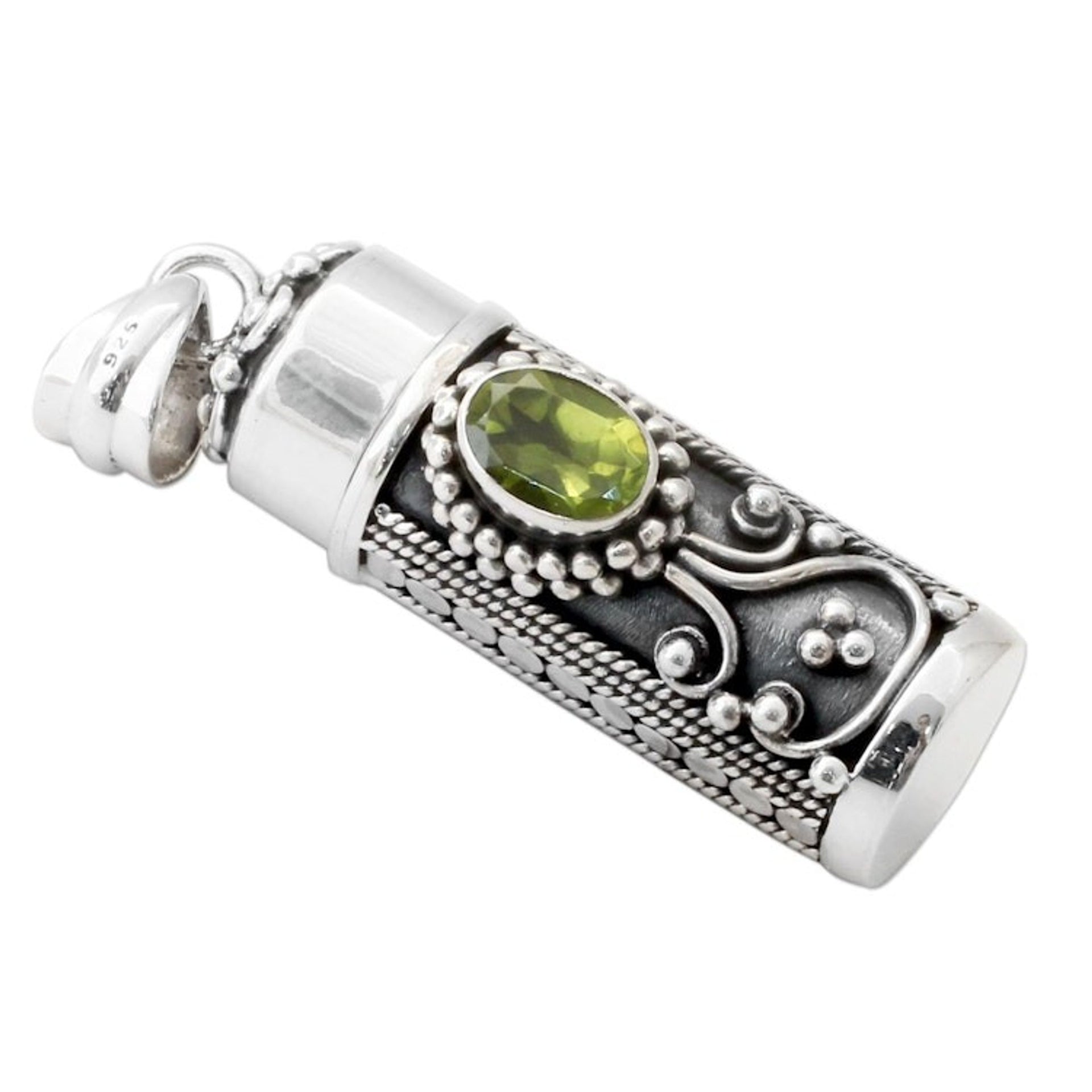 Peridot and 925 Silver Prayer Box Pendant from India 'Calmness'