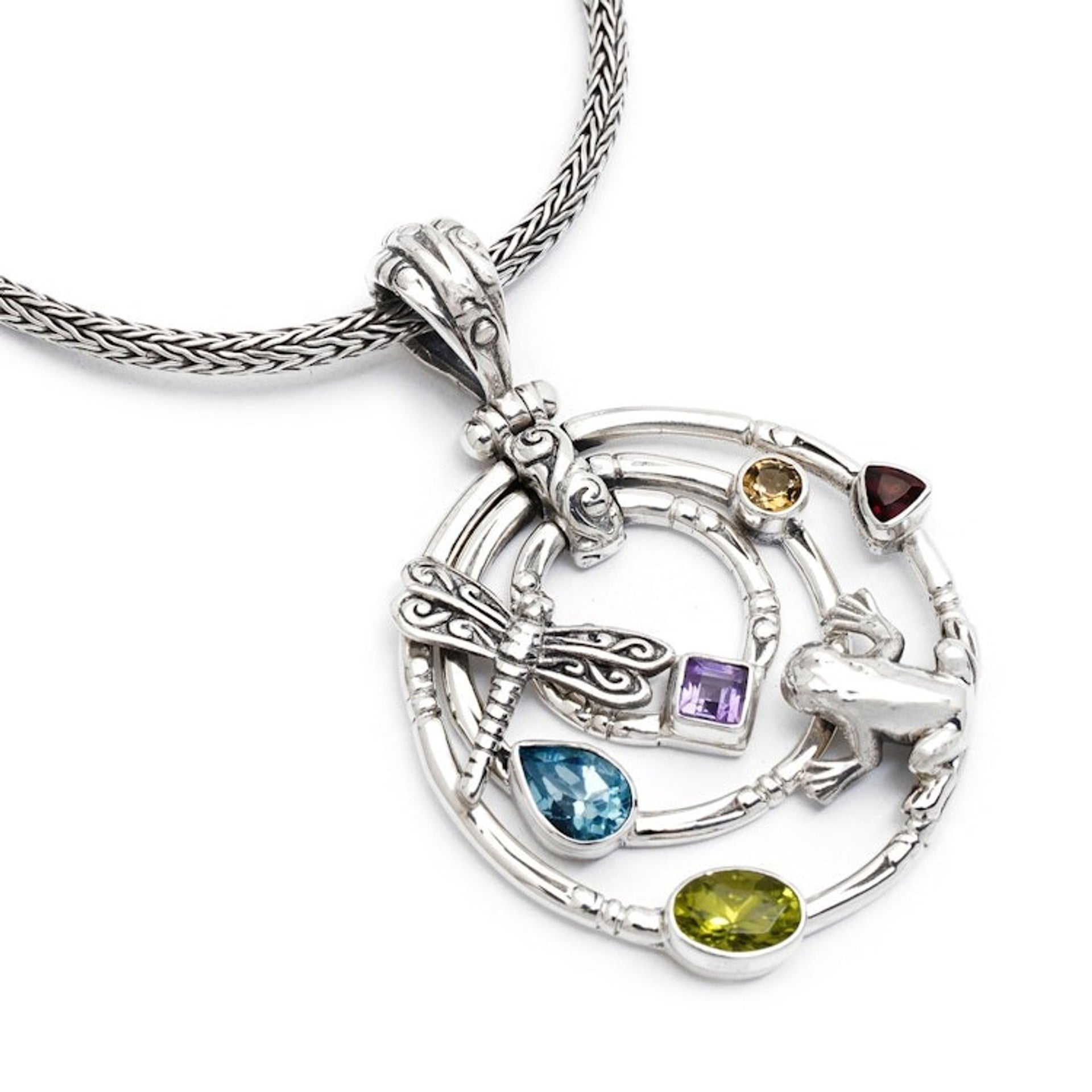 Peridot and blue topaz pendant necklace 'Fantasy Garden'