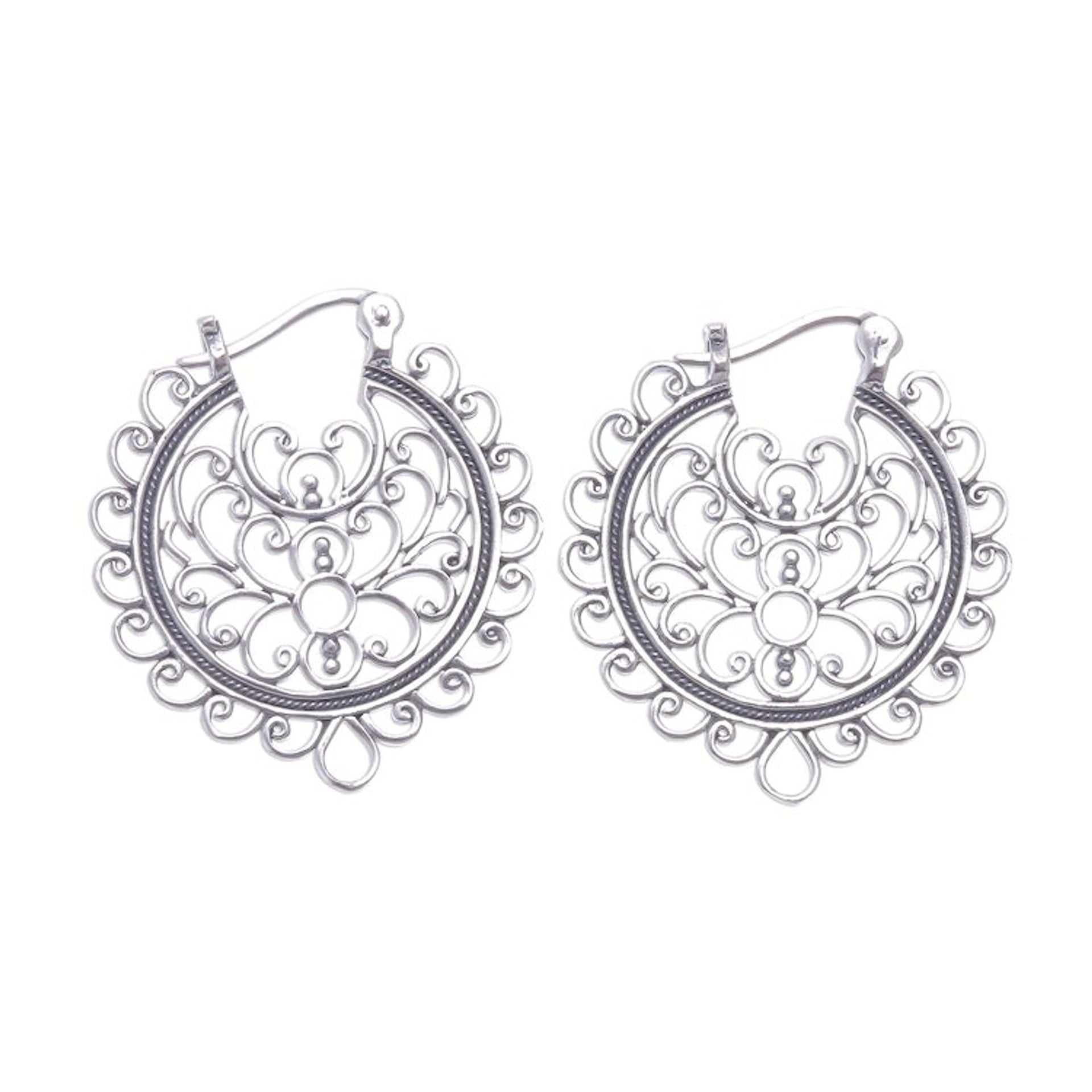 Artisan Crafted Sterling Silver Hoop Earrings from Thailand 'Classic Swirls'