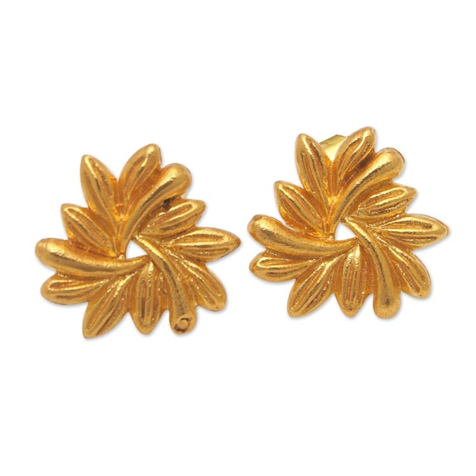 22k Gold-Plated Leaf Drop Earrings from Indonesia 'Perfect Pairing'