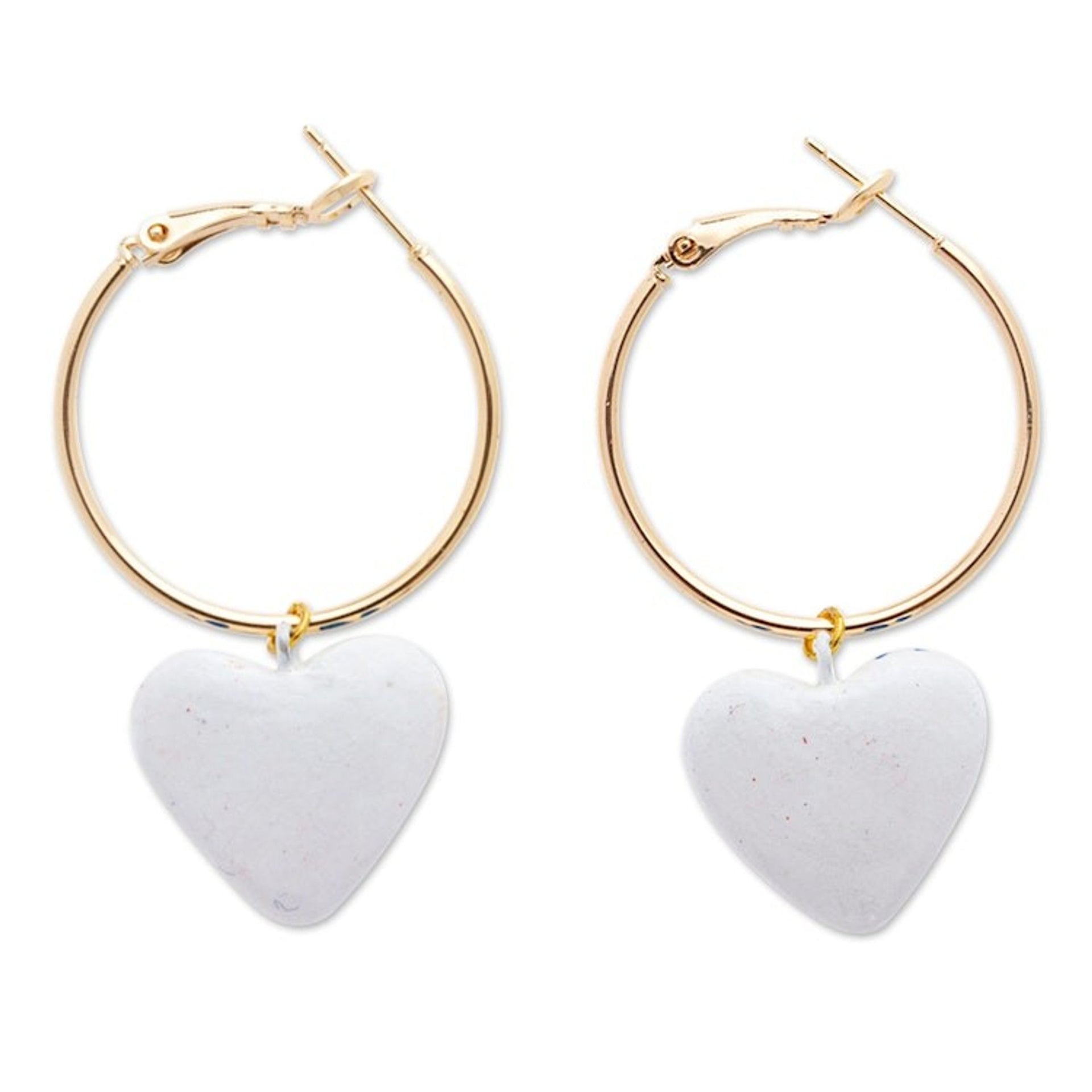 14k Gold-Plated Hoop Earrings with Blue Papier Mache Hearts 'Blue Affection'