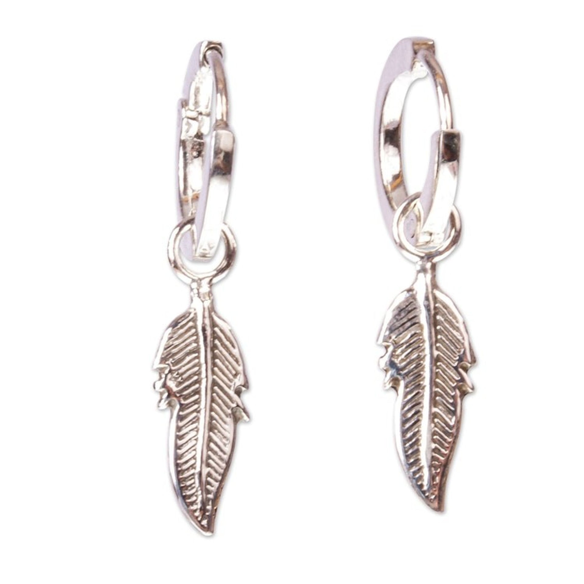 Taxco Sterling Silver Banana Leaves Silver Hoop Earrings 'Tropical Foliage'