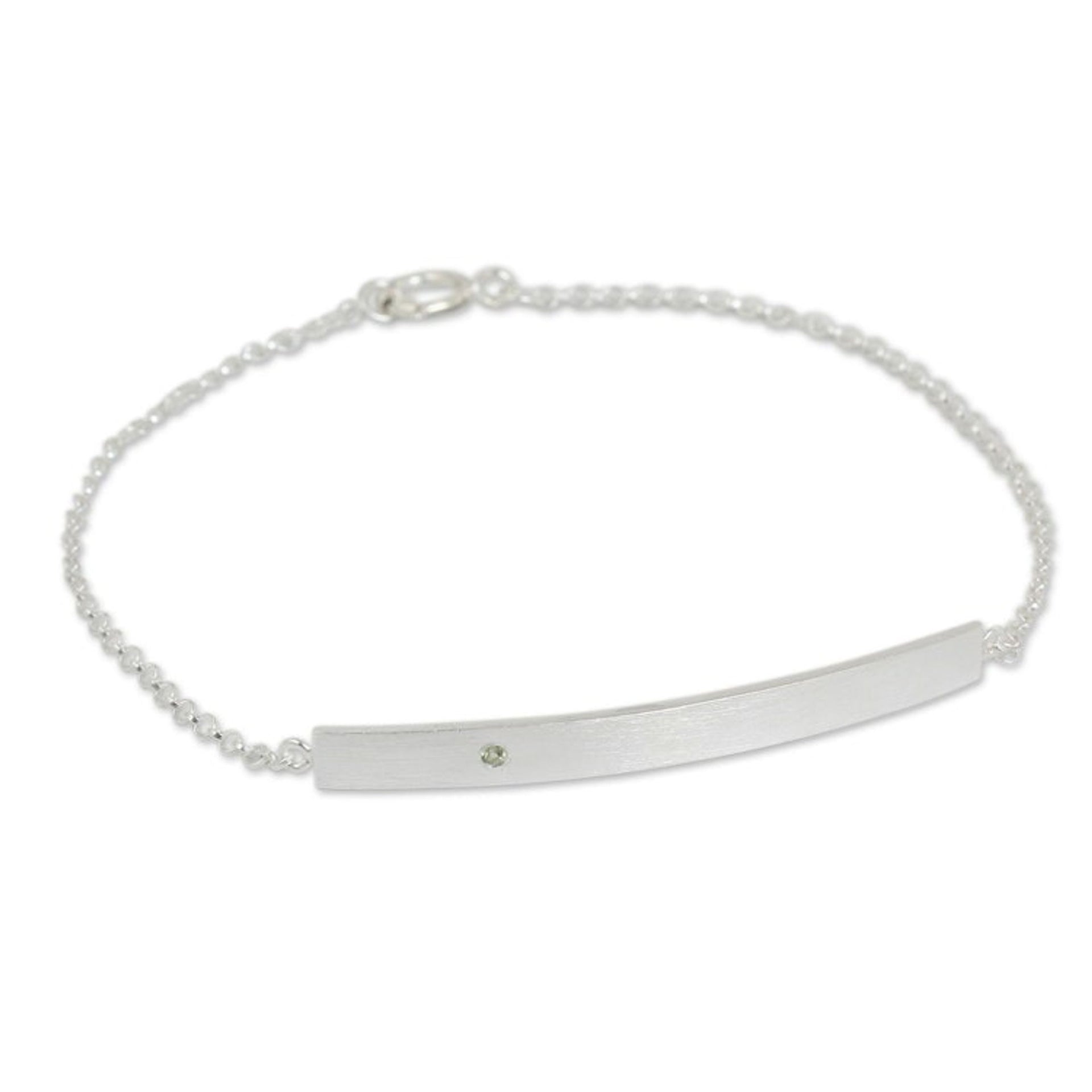 Peridot and Brushed Silver Bar Bracelet from Thailand 'Simple Energy'