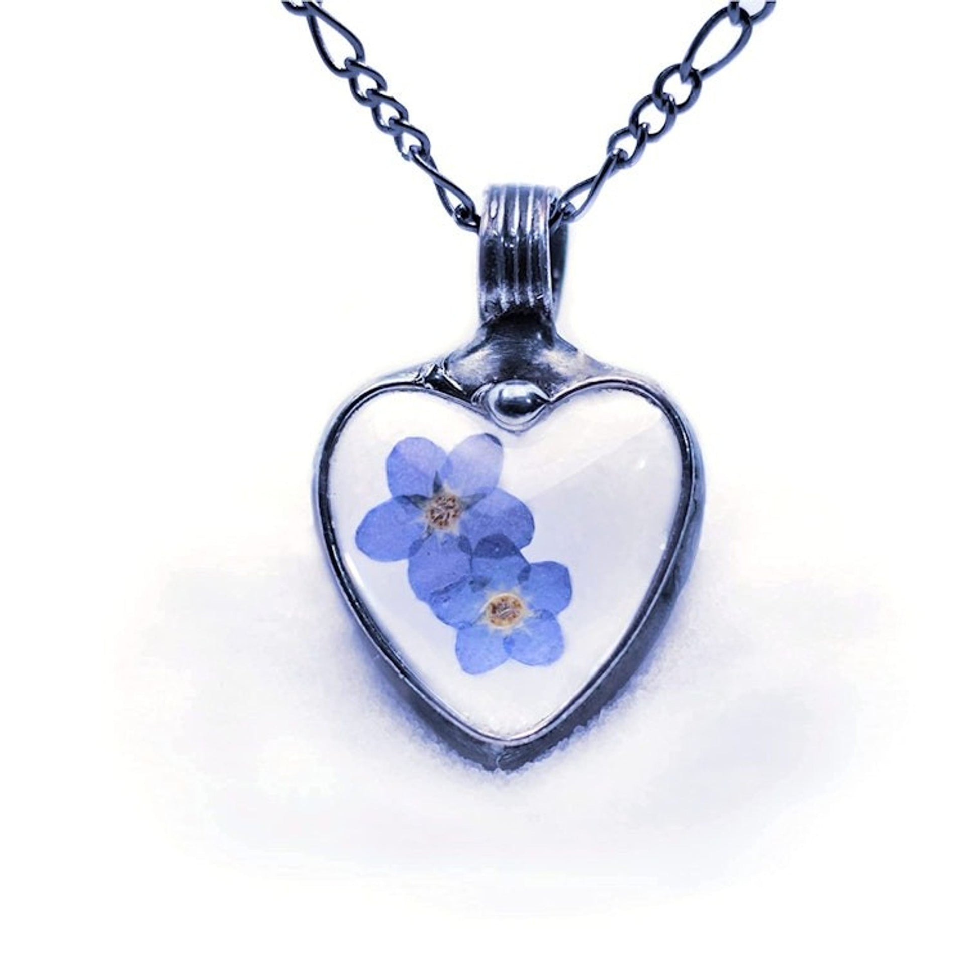 Natural Forget-Me-Not Heart Pendant Necklace