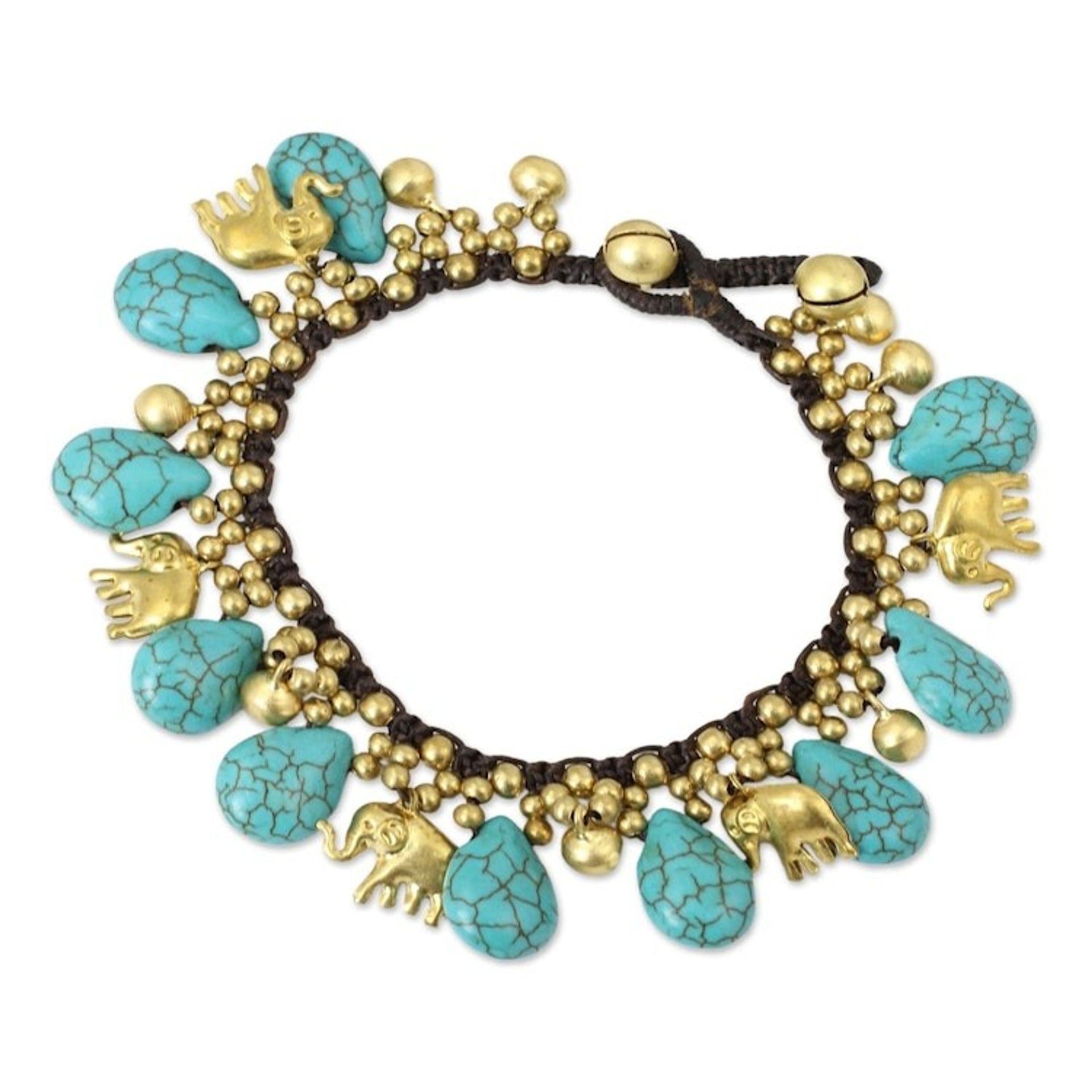 Brass Beaded Turquoise Colored Elephant Bracelet 'Siam Legacy'