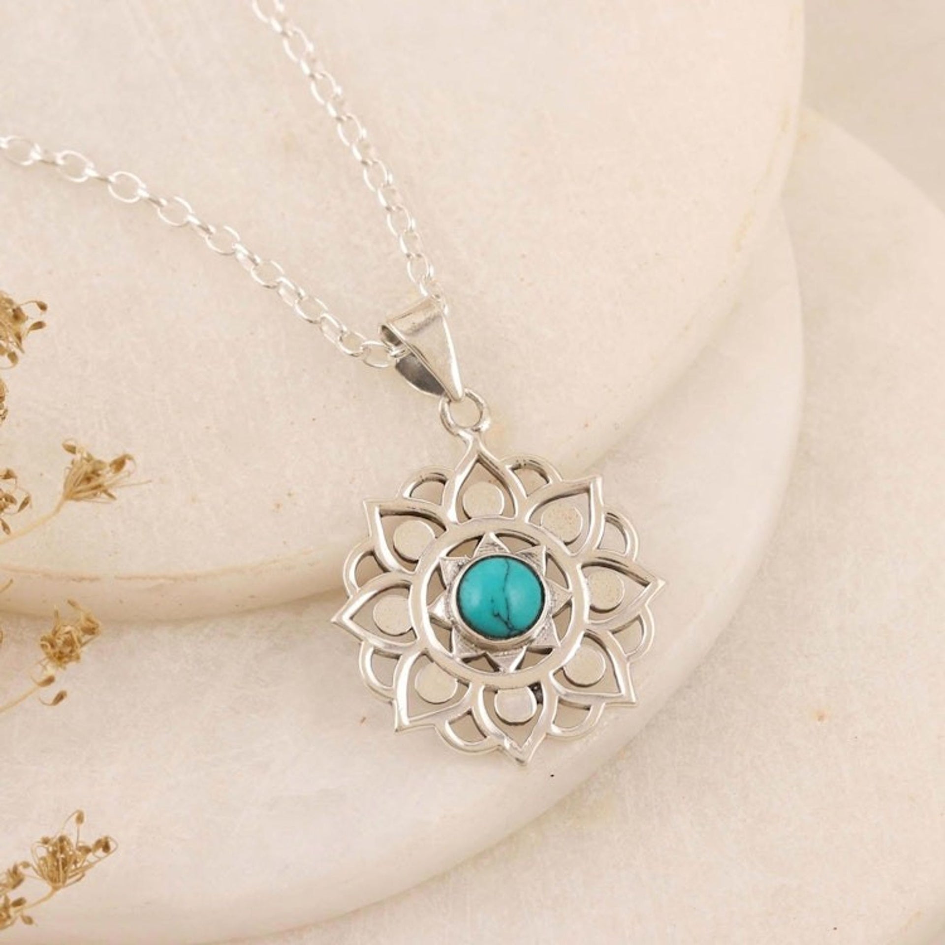 Indian Sterling Silver Pendant Necklace with Floral Motif 'Bounce Back'