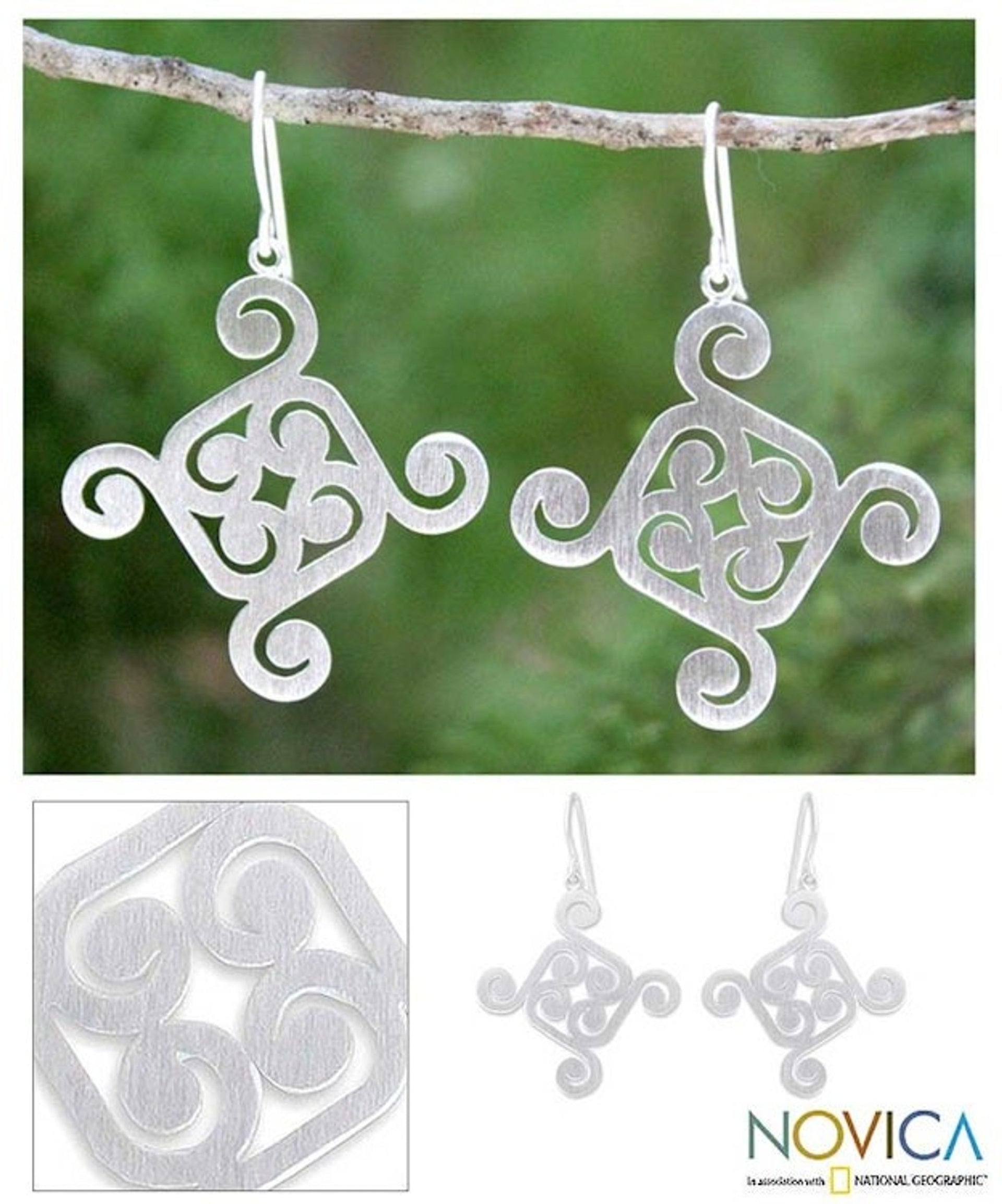 Modern Sterling Silver Earrings 'Thai Swirl'