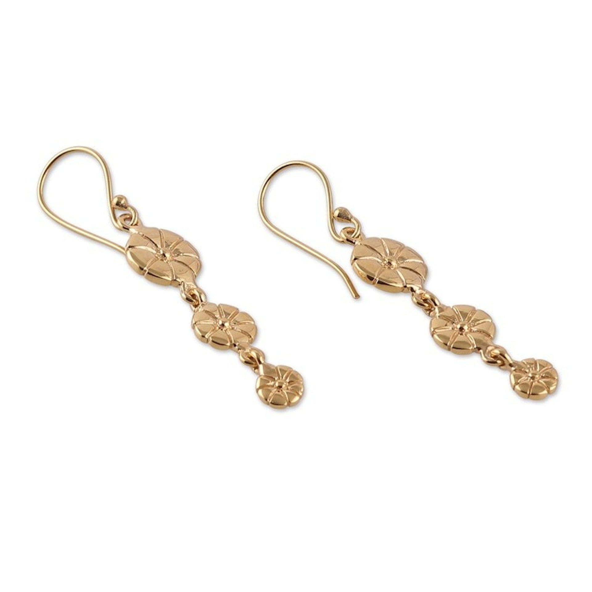 Floral High-Polished Brass Dangle Earrings from India 'Floral Victory'