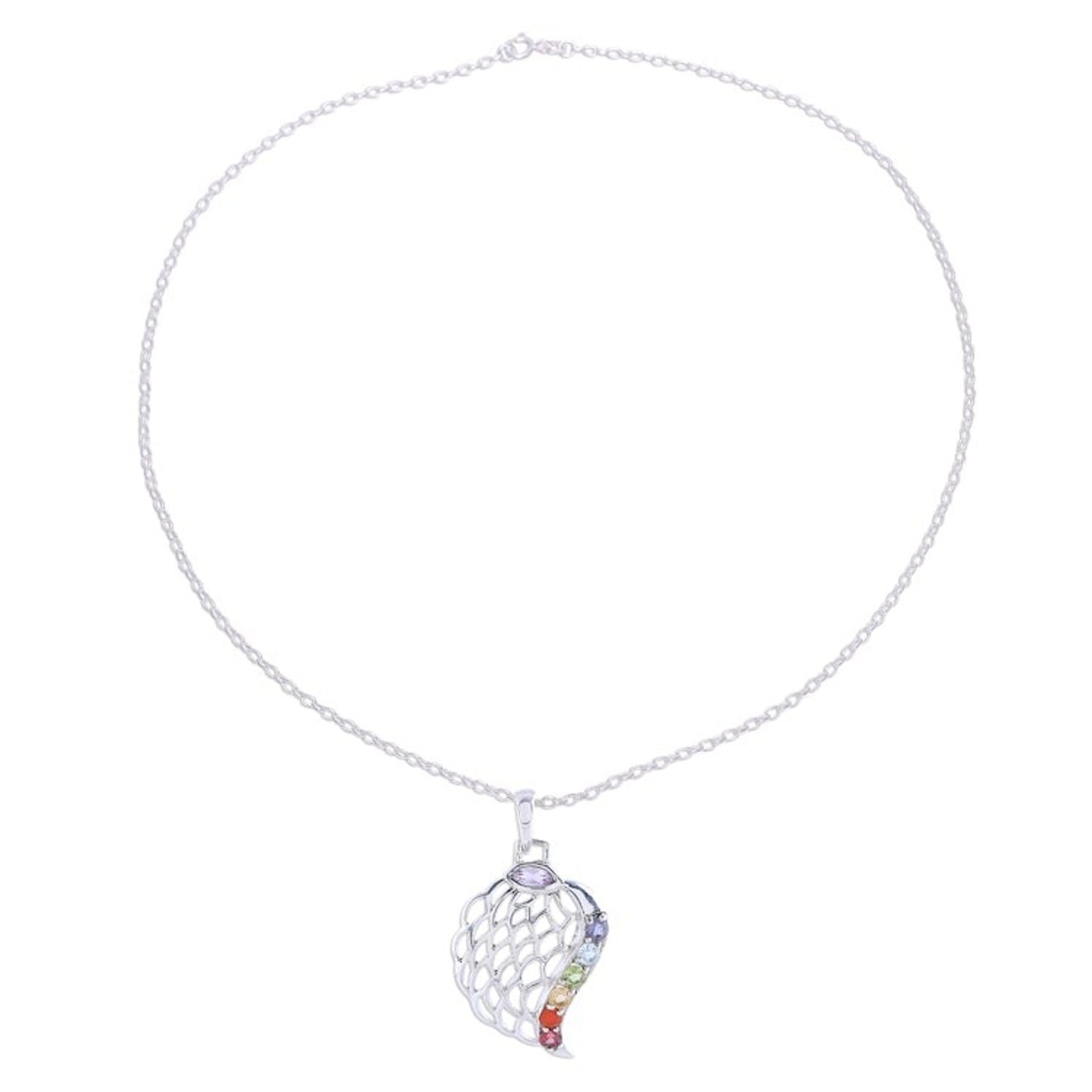 Multi-Gemstone Chakra Pendant Necklace from India 'Natural Chakra'