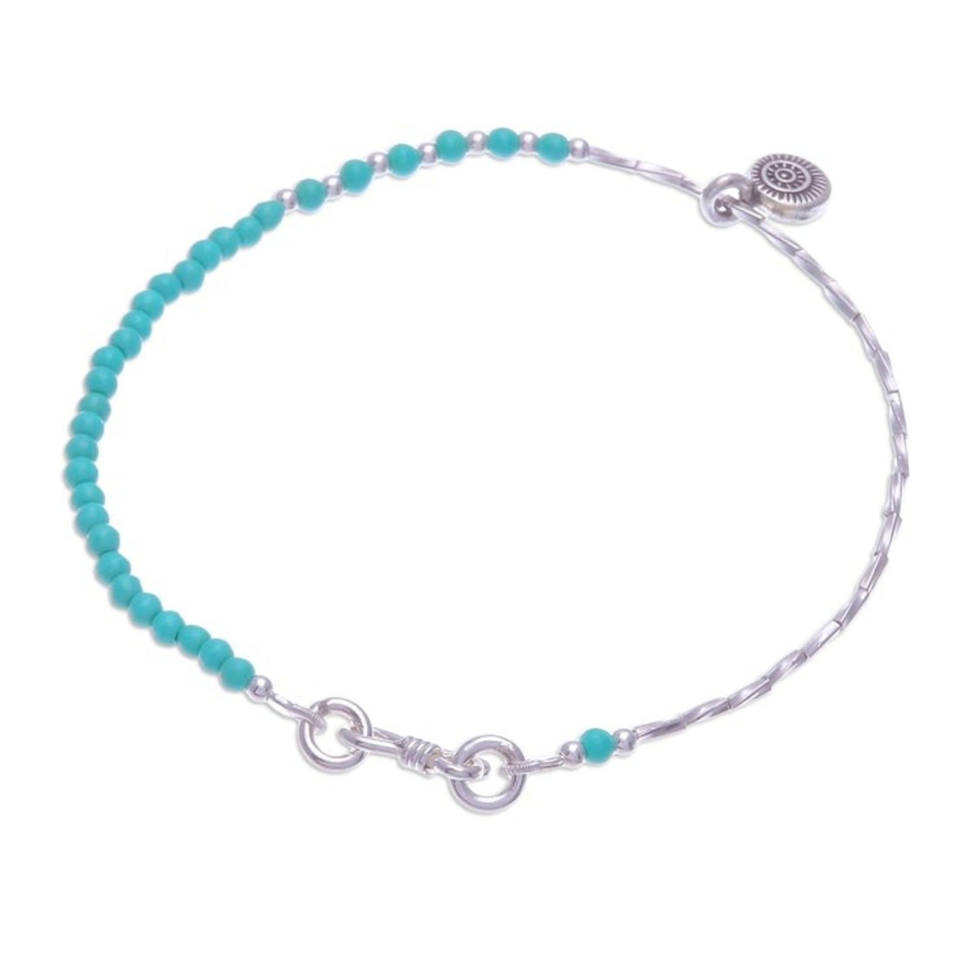 Beaded Bracelet with Hill Silver Charm and Howlite Stones 'Meditation Charm'