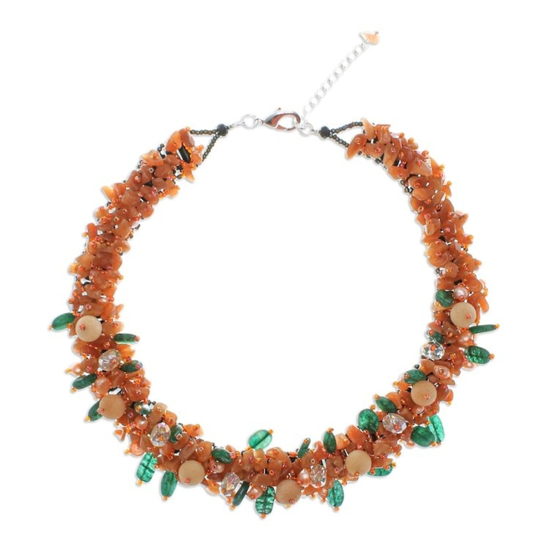 Handcrafted Multi-Gemstone Orange Beaded Necklace 'Orange Paradise'