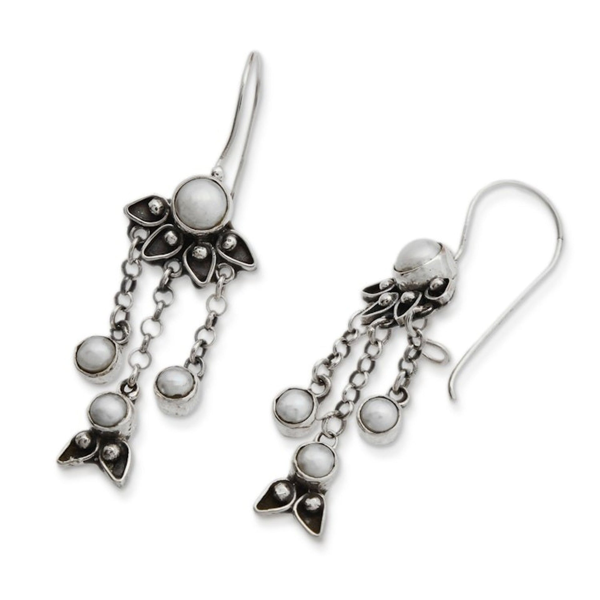 Sterling Silver Pearl Chandelier Earrings 'Moonlight Lotus'