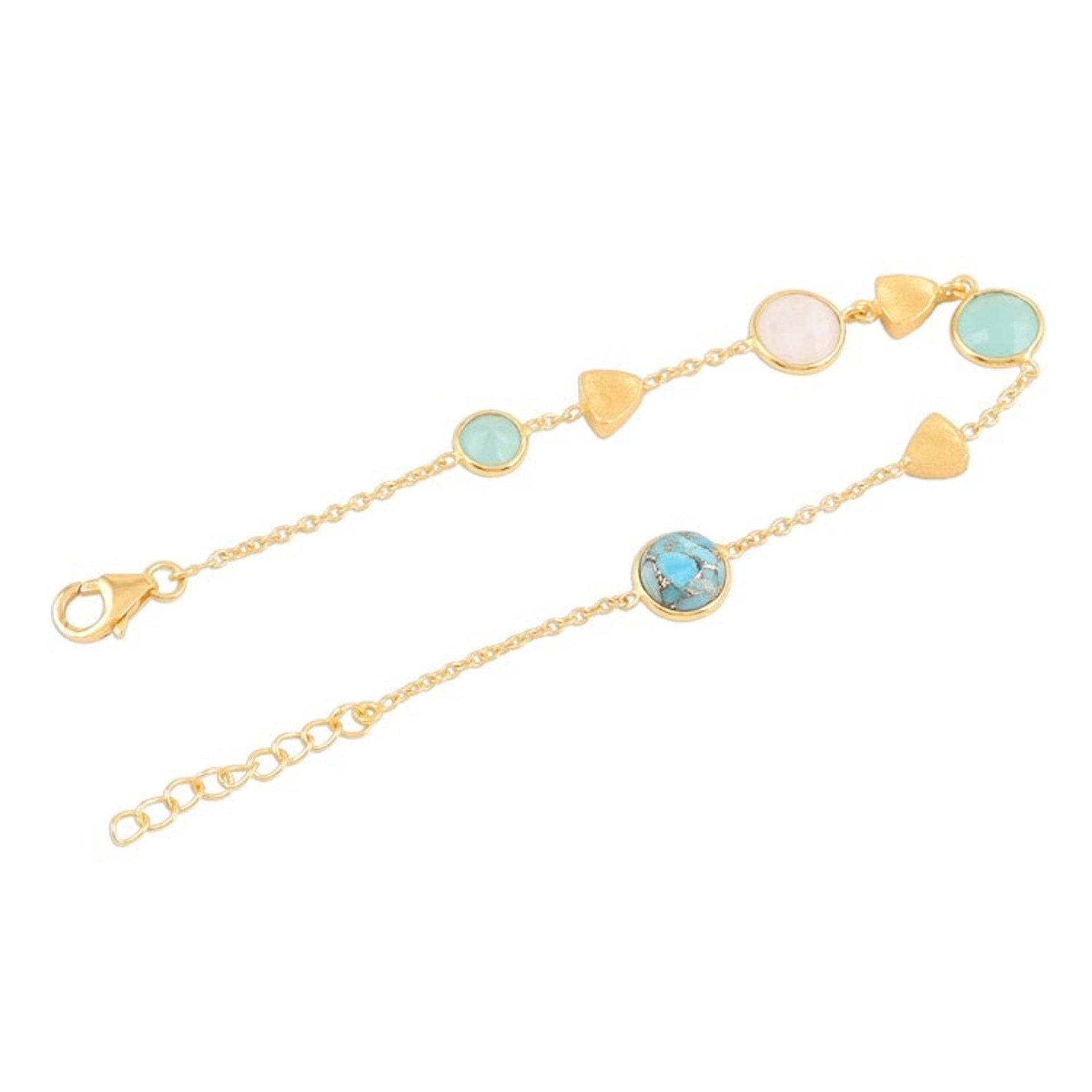 18k Gold Plated Multi Gemstone Station Bracelet 'Golden Glamour'
