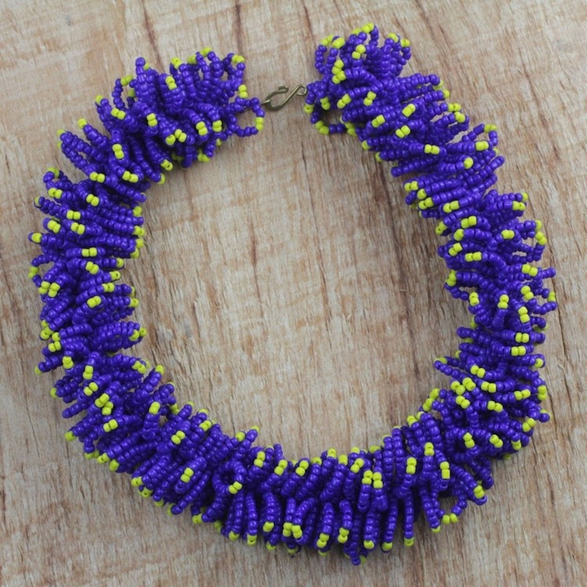Handcrafted Recycled Glass Beaded Necklace 'Bright Universe'