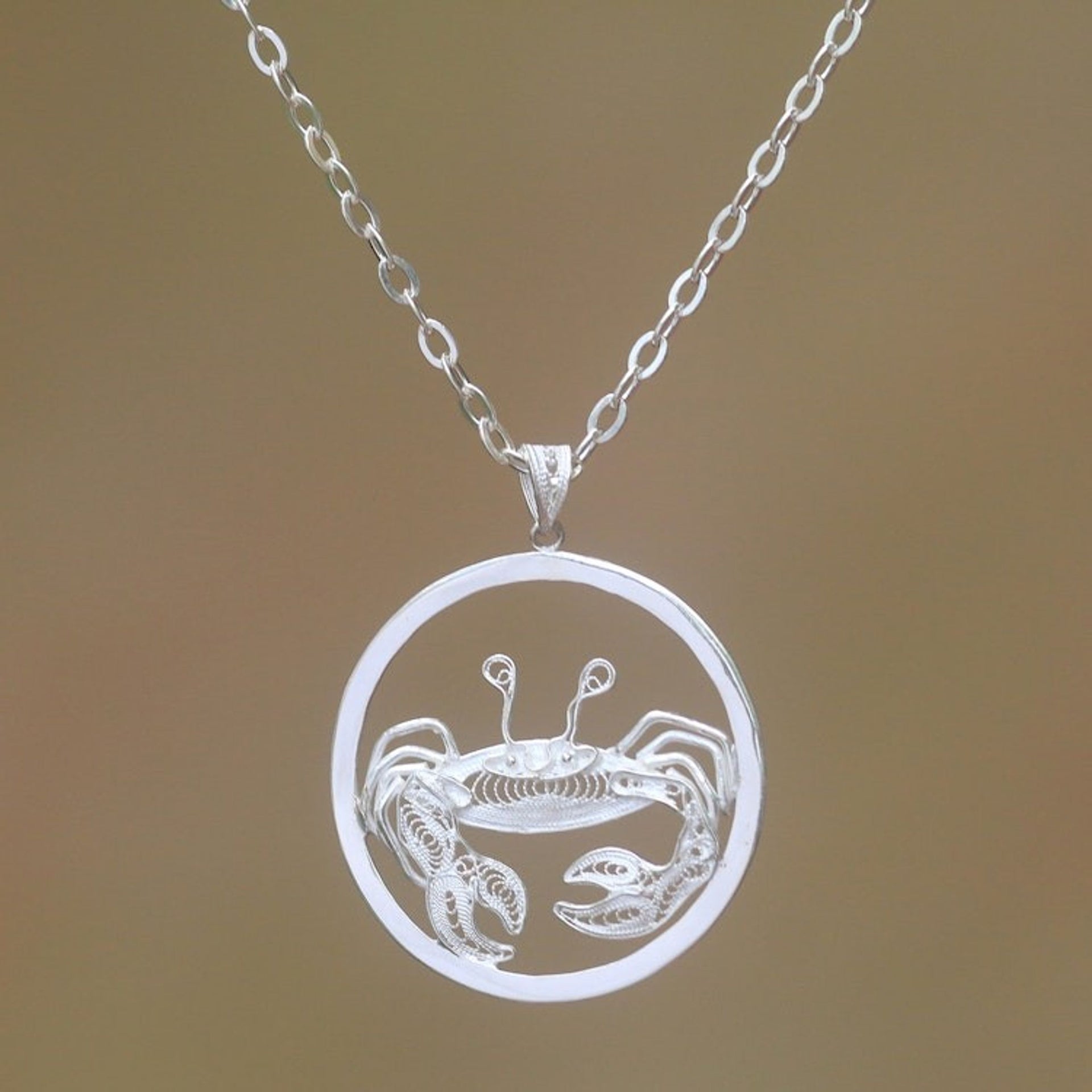 Sterling Silver Filigree Cancer Necklace from Java 'Elegant Cancer'
