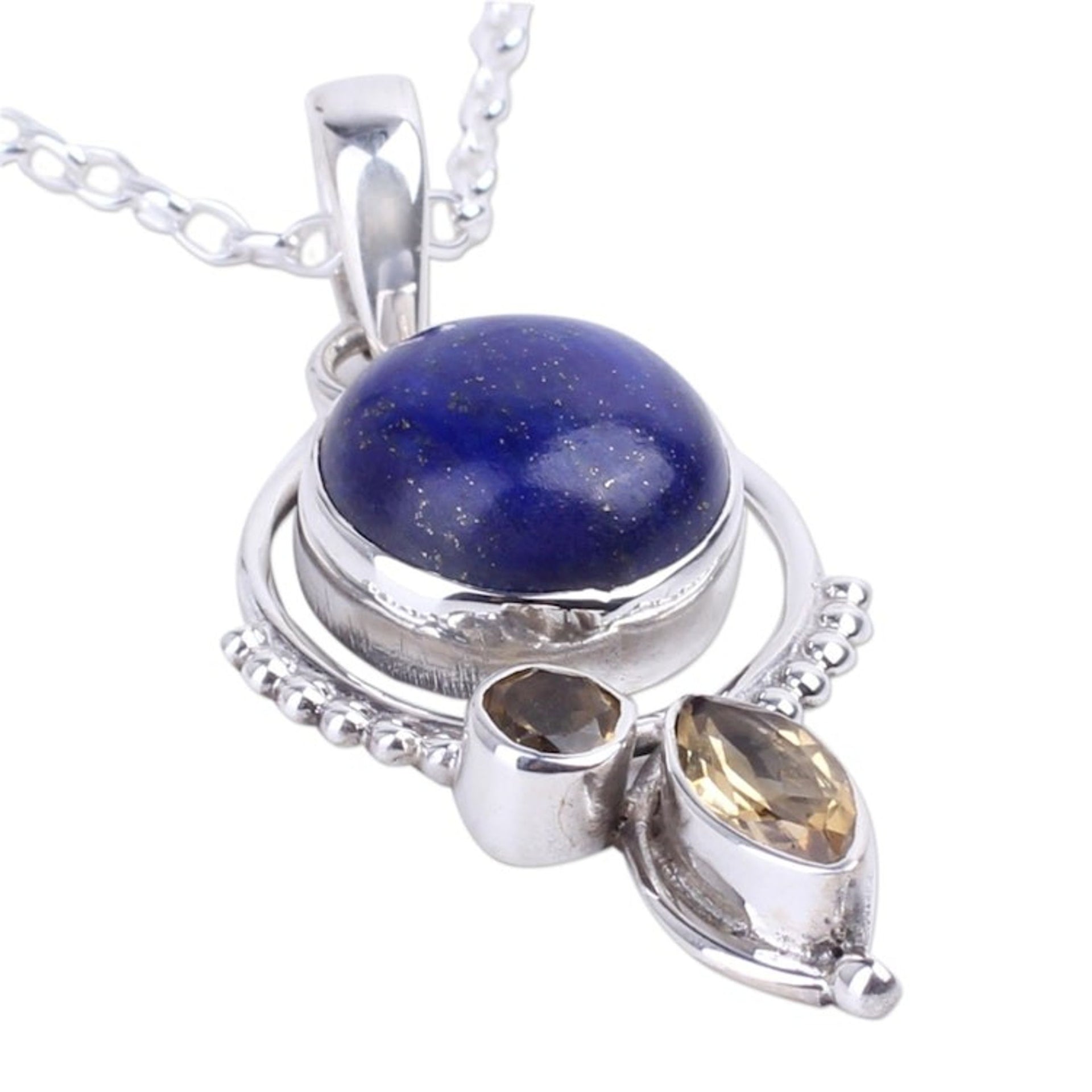 Handcrafted Lapis and Citrine Sterling Silver Necklace 'Glory in Blue'