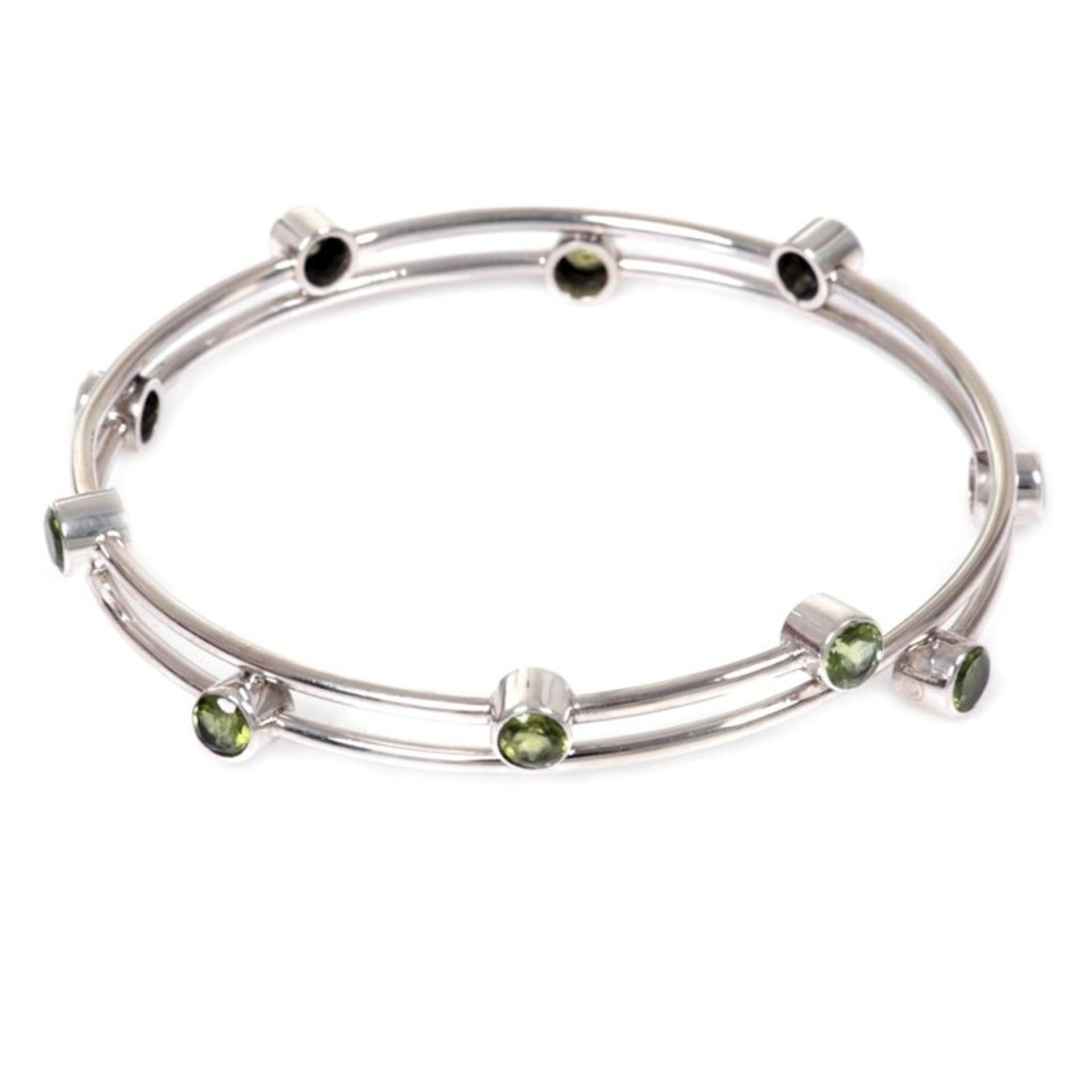 Hand Made Sterling Silver Peridot Bangle Bracelet Indonesia 'Orchid Twist in Green'