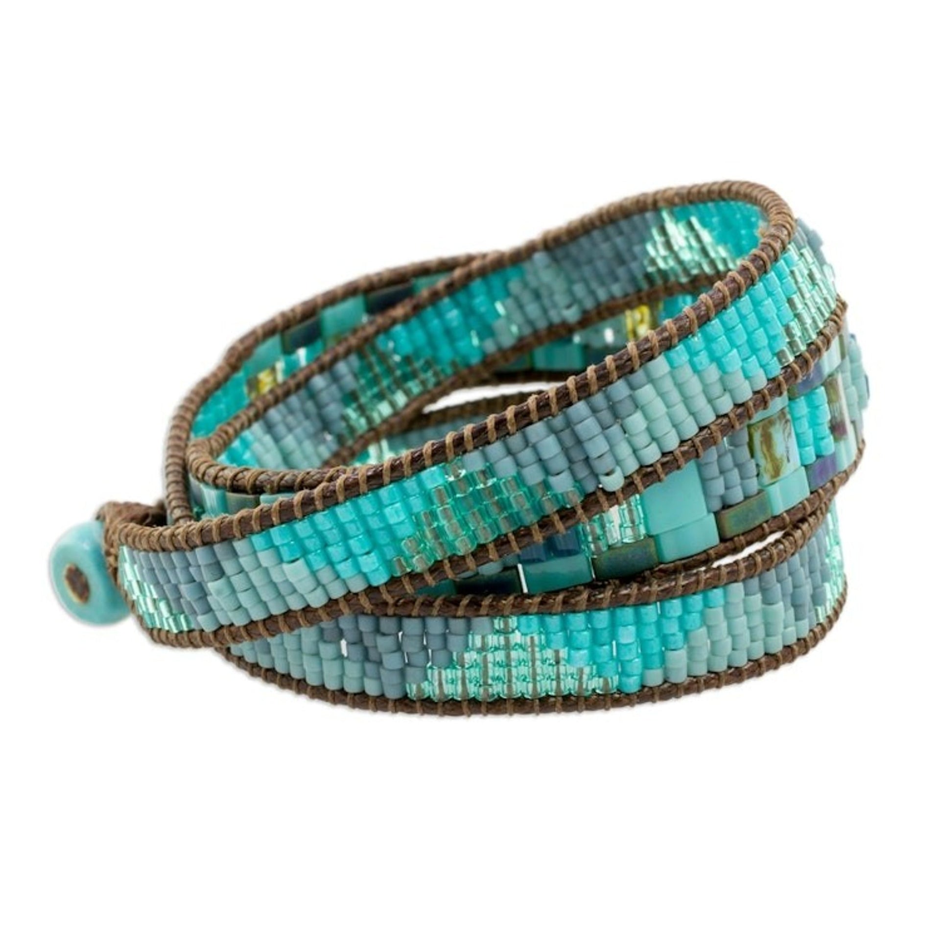 Colorful Glass Beaded Wrap Bracelet from Guatemala 'Country River'