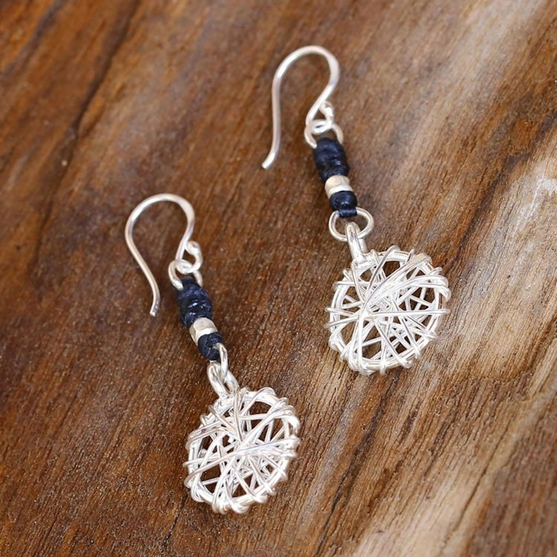 Hill Tribe Silver Dangle Earrings 'Tribal Web'