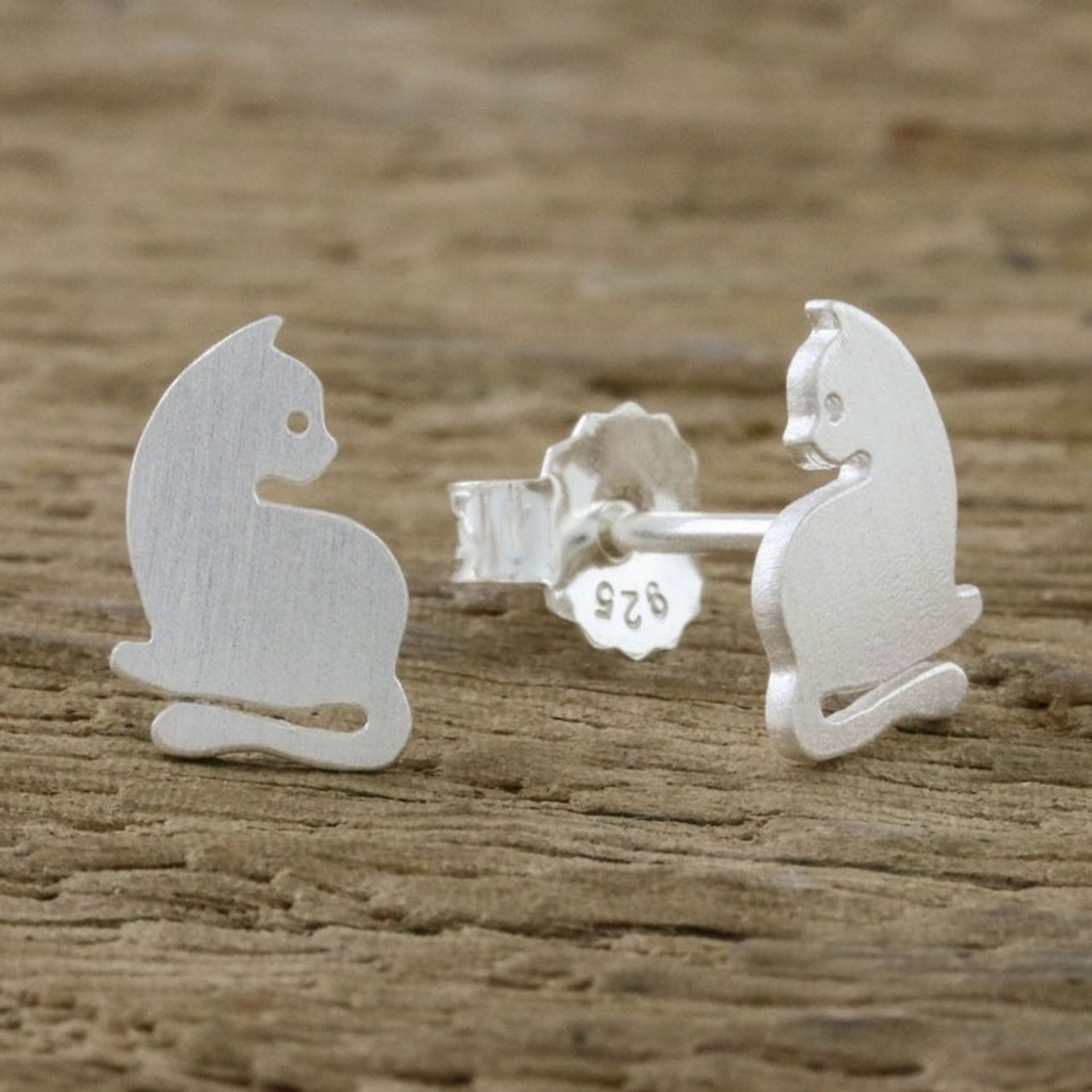 Sterling Silver Cat Stud Earrings from Thailand 'Leisurely Felines'