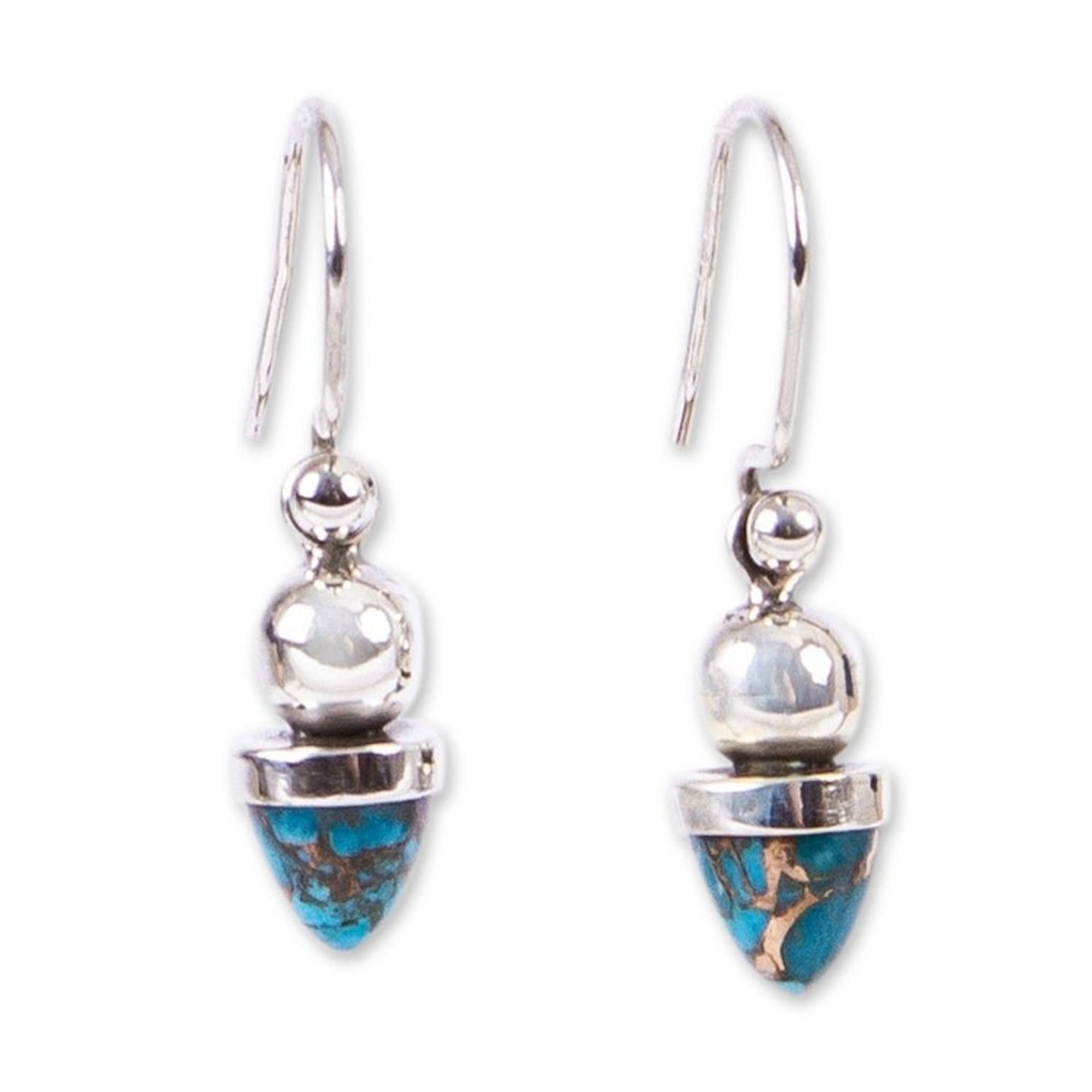 Pendulum-Shaped Taxco Dangle Earrings from Mexico 'Blue And Golden Pendulums'