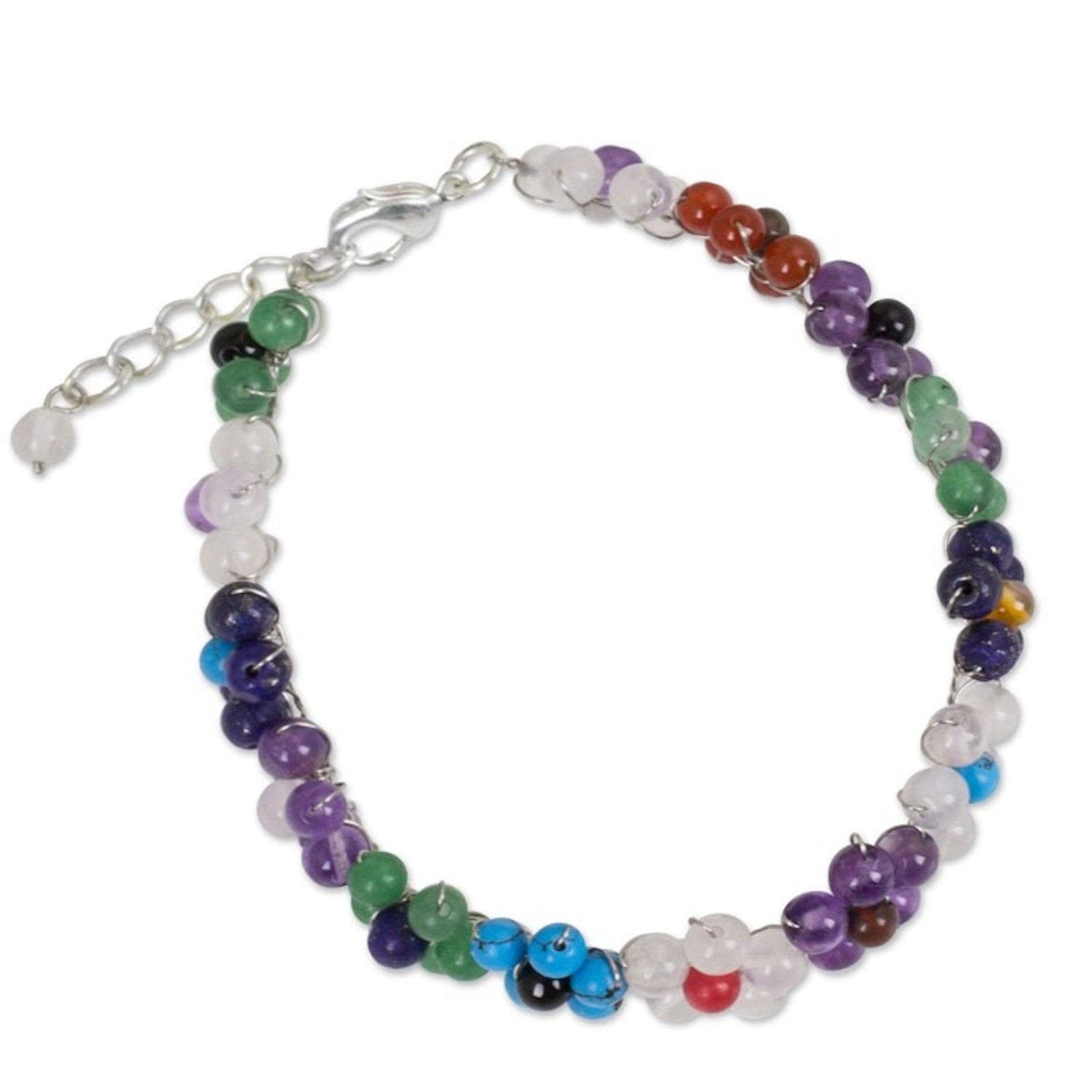 Multicolored Gemstone Bead Bracelet with Floral Motif 'Rainbow Blooms'
