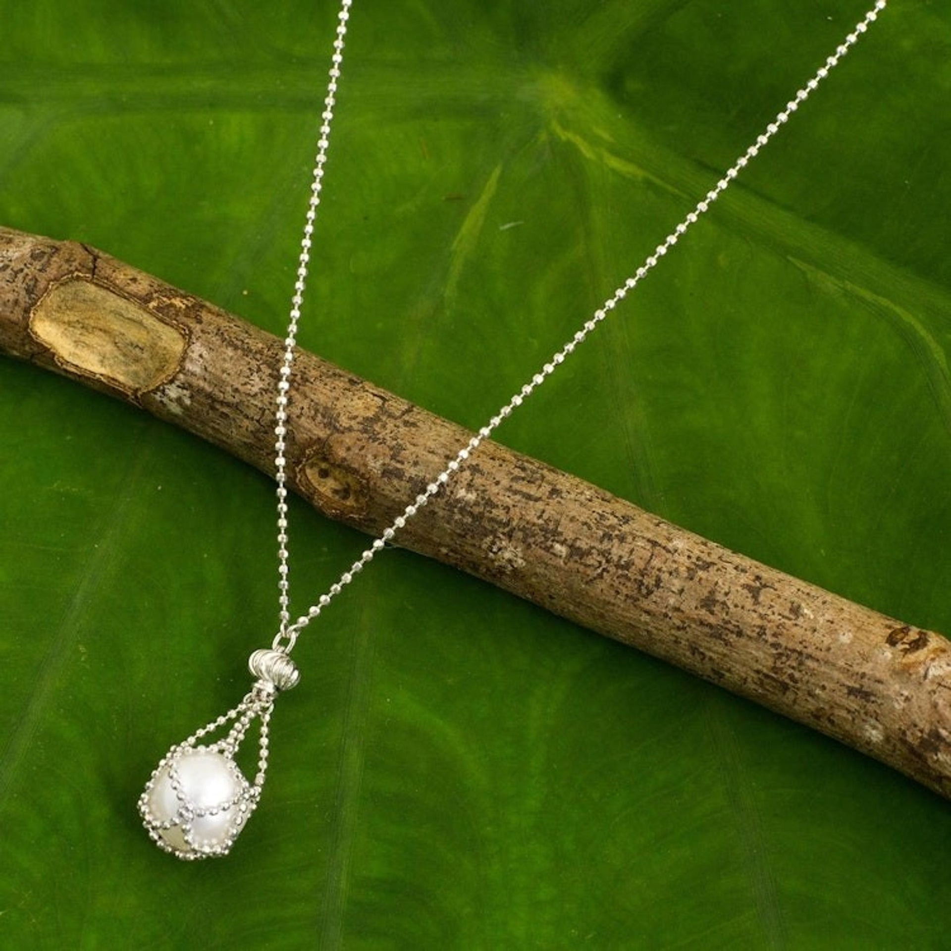 Pearl and Sterling Silver Hand Crafted Pendant Necklace 'Lily Dewdrop'