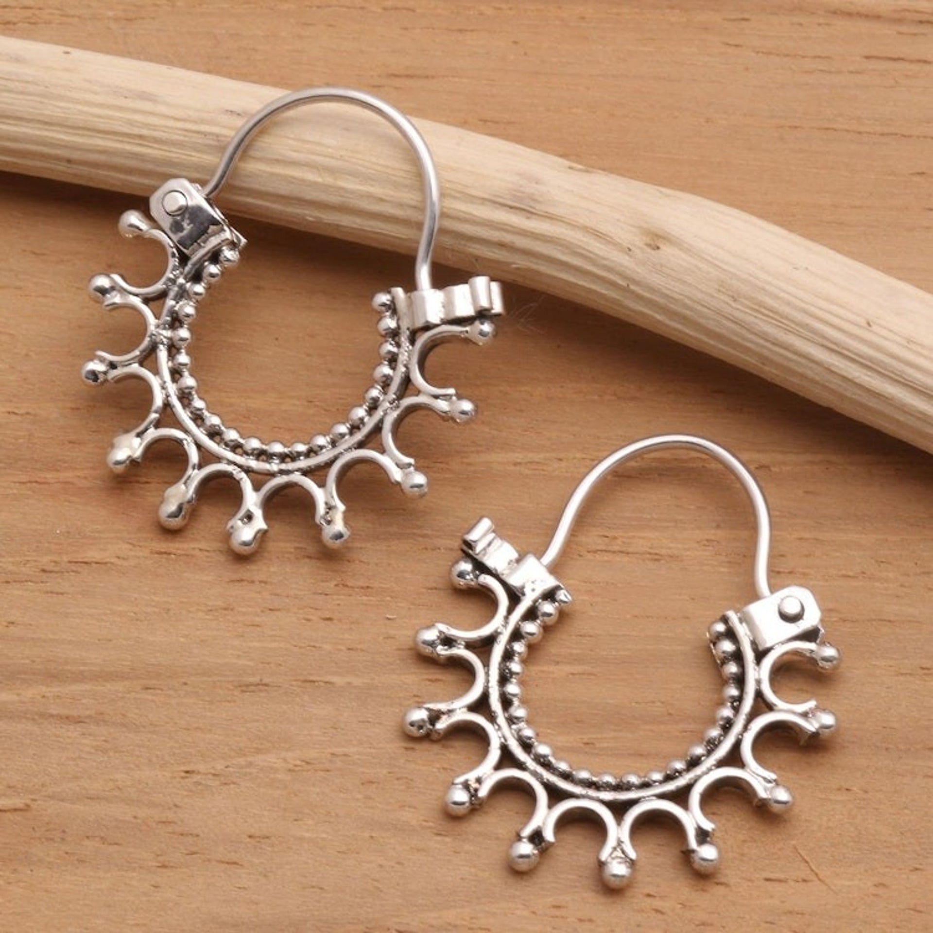 Artisan Crafted Sterling Silver Hoop Earrings 'Radiance'