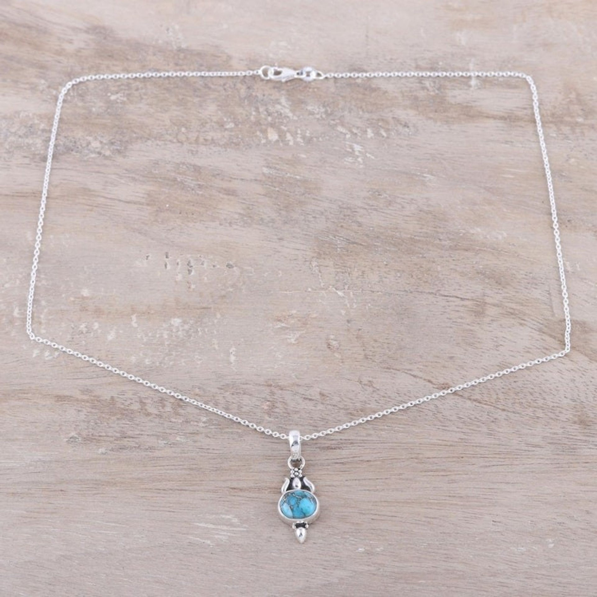 Sterling Silver and Composite Turquoise Necklace from India 'Eden Promise'