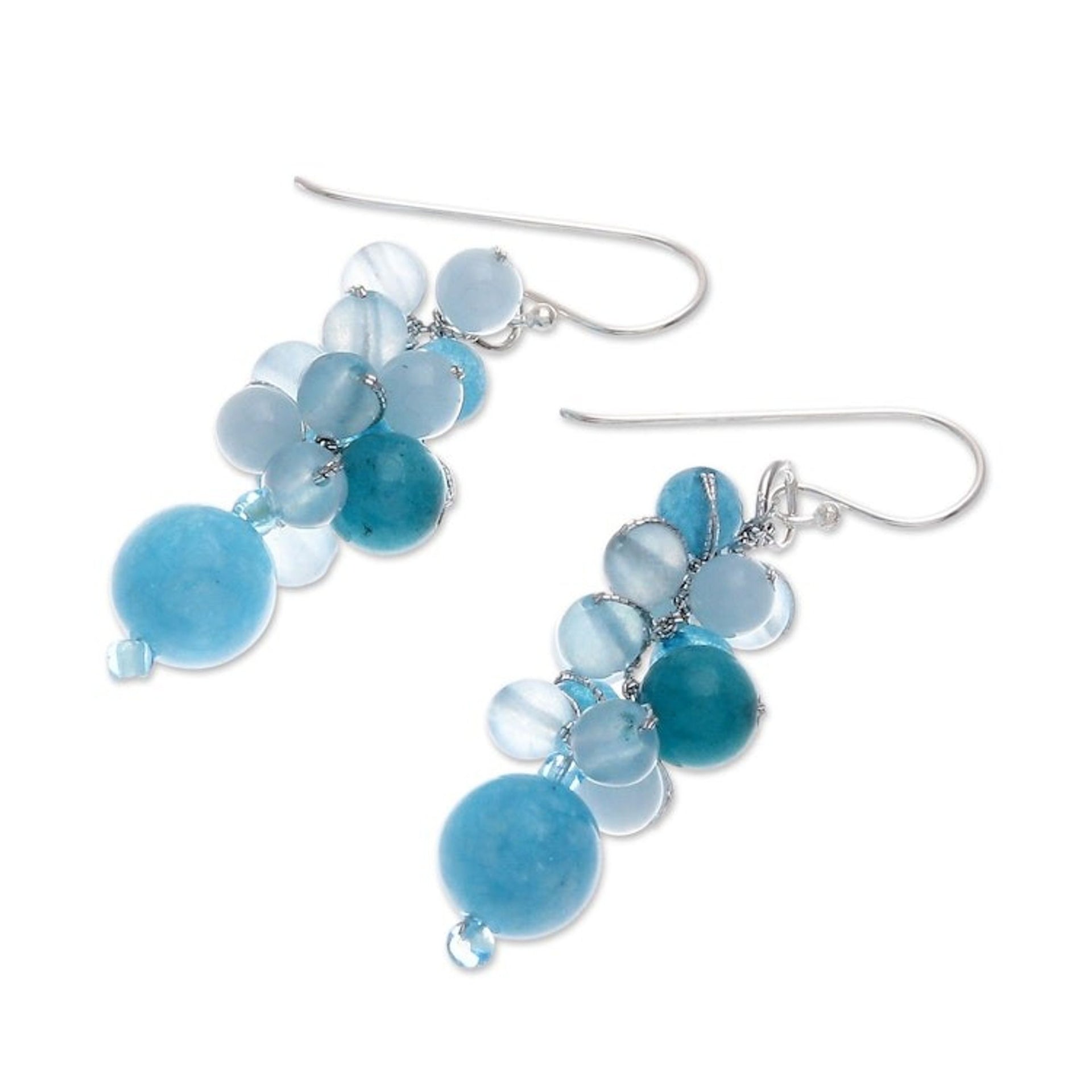 Blue Quartz and Glass Bead Dangle Earrings 'Bubble Tea in Blue'