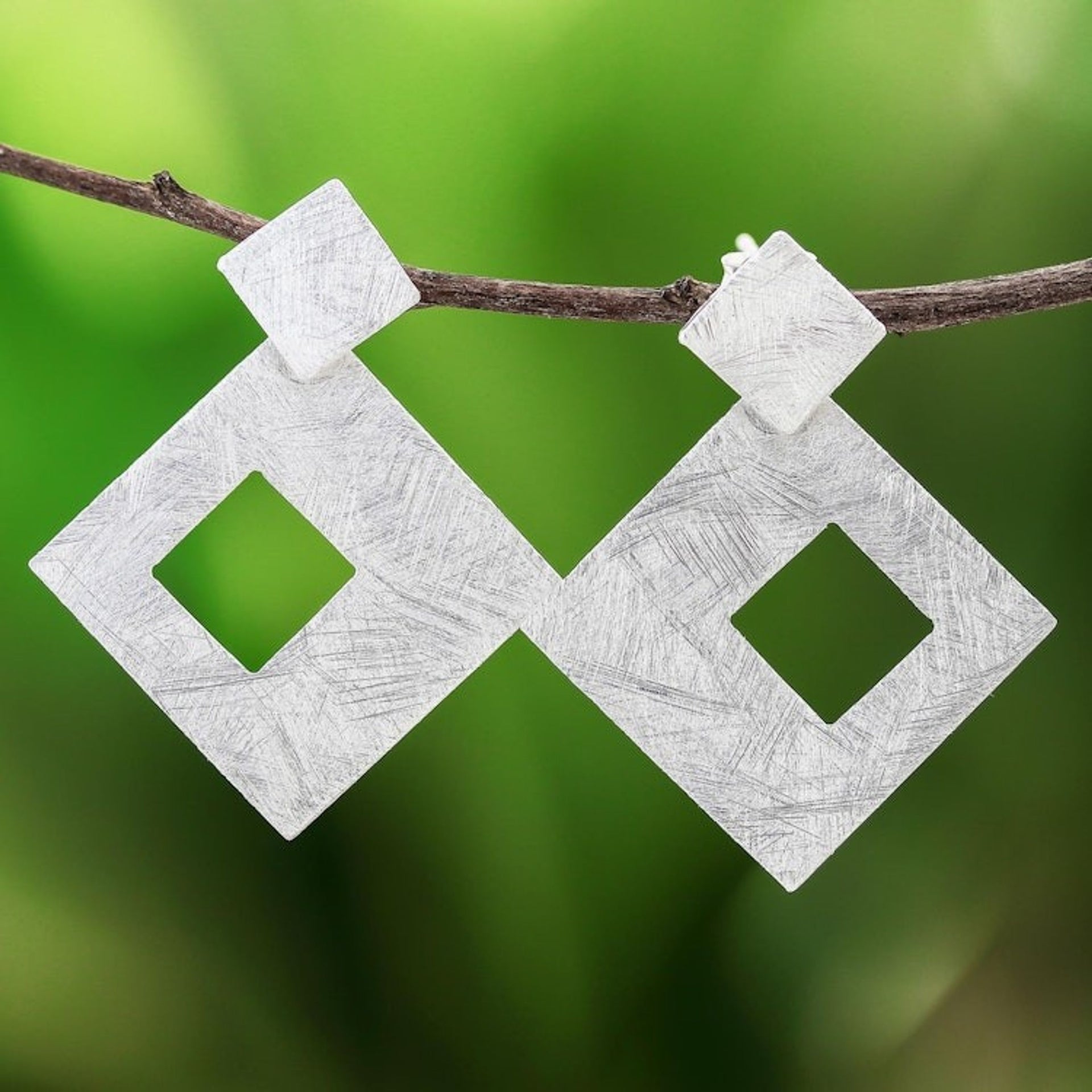 Square-Shaped Sterling Silver Dangle Earrings from Thailand 'Urban Squares'