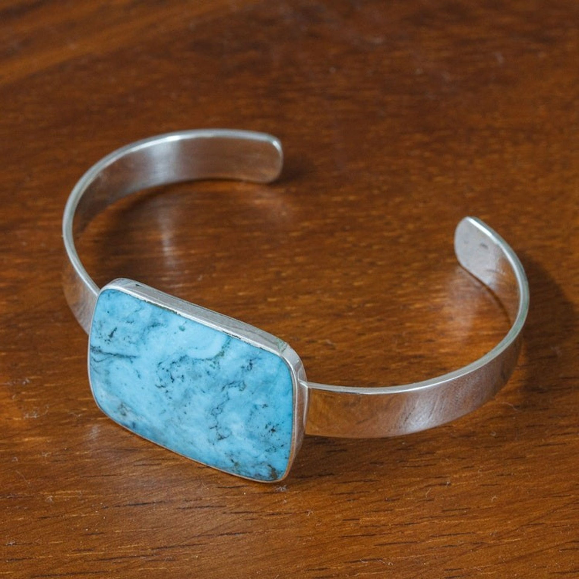 Taxco Silver Sterling Cuff Bracelet with Natural Turquoise 'Caribbean Mosaic'