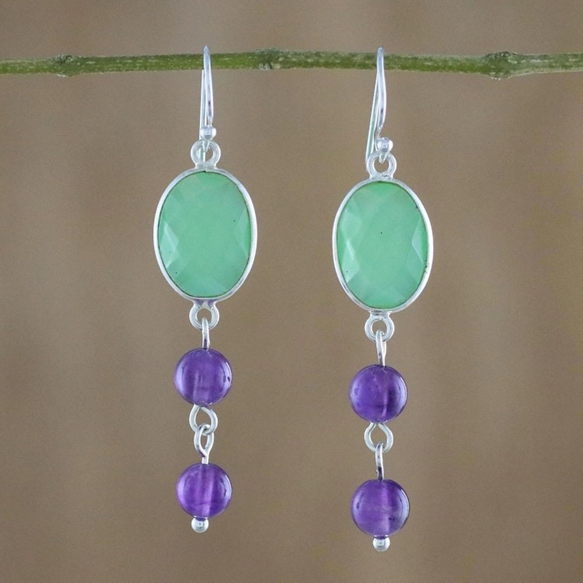 Chalcedony and Amethyst Dangle Earrings from Thailand 'Pastel Holiday'