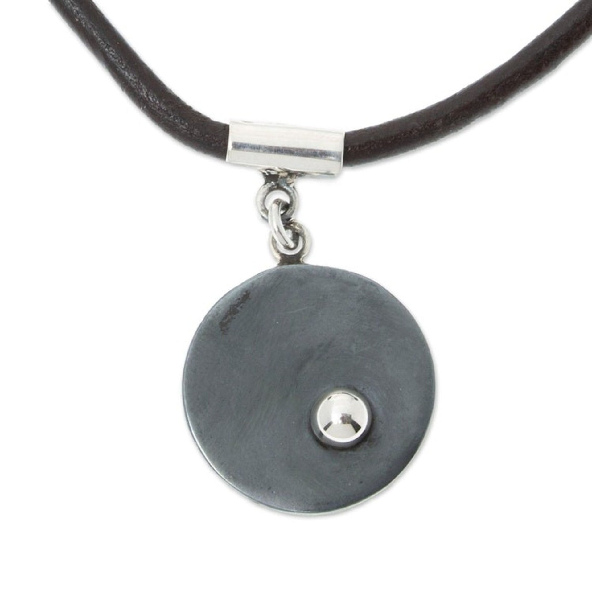 950 Silver Pendant on Leather Adjustable Cord from Mexico 'Cosmos'