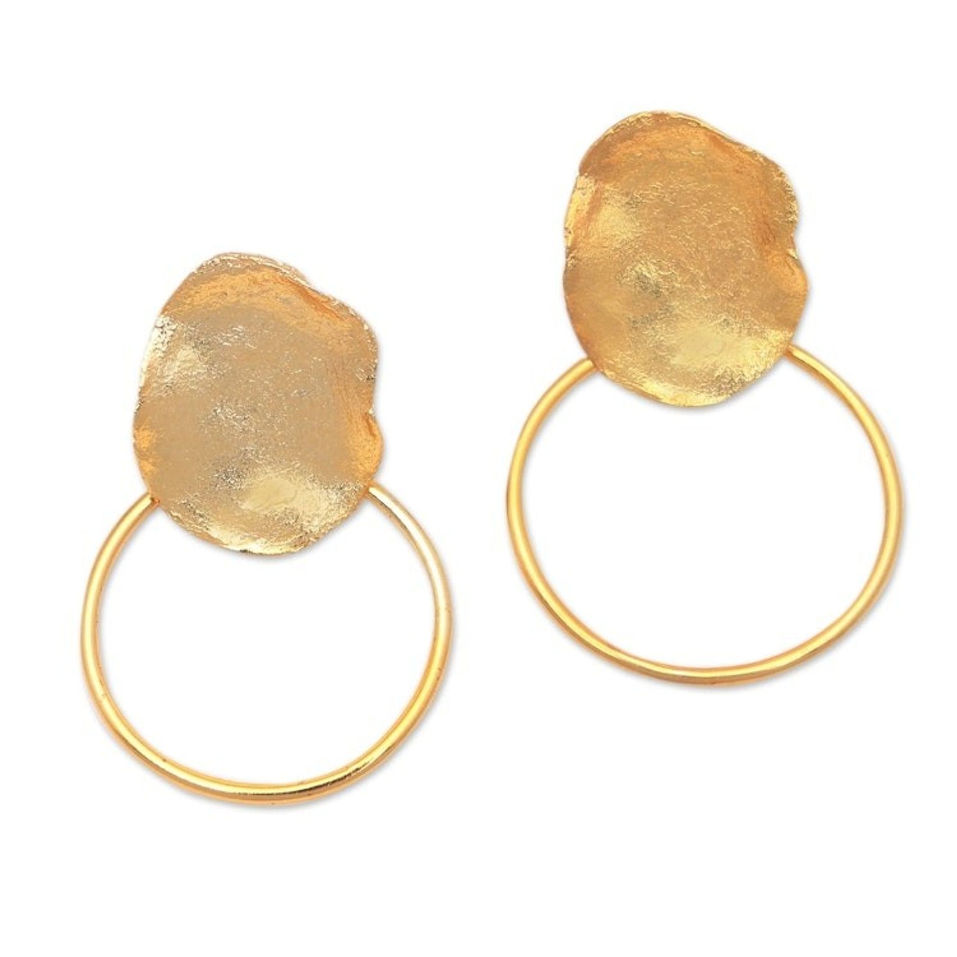 Abstract 18k Gold-Plated Brass Dangle Earrings from Bali 'Abstract Orbit'