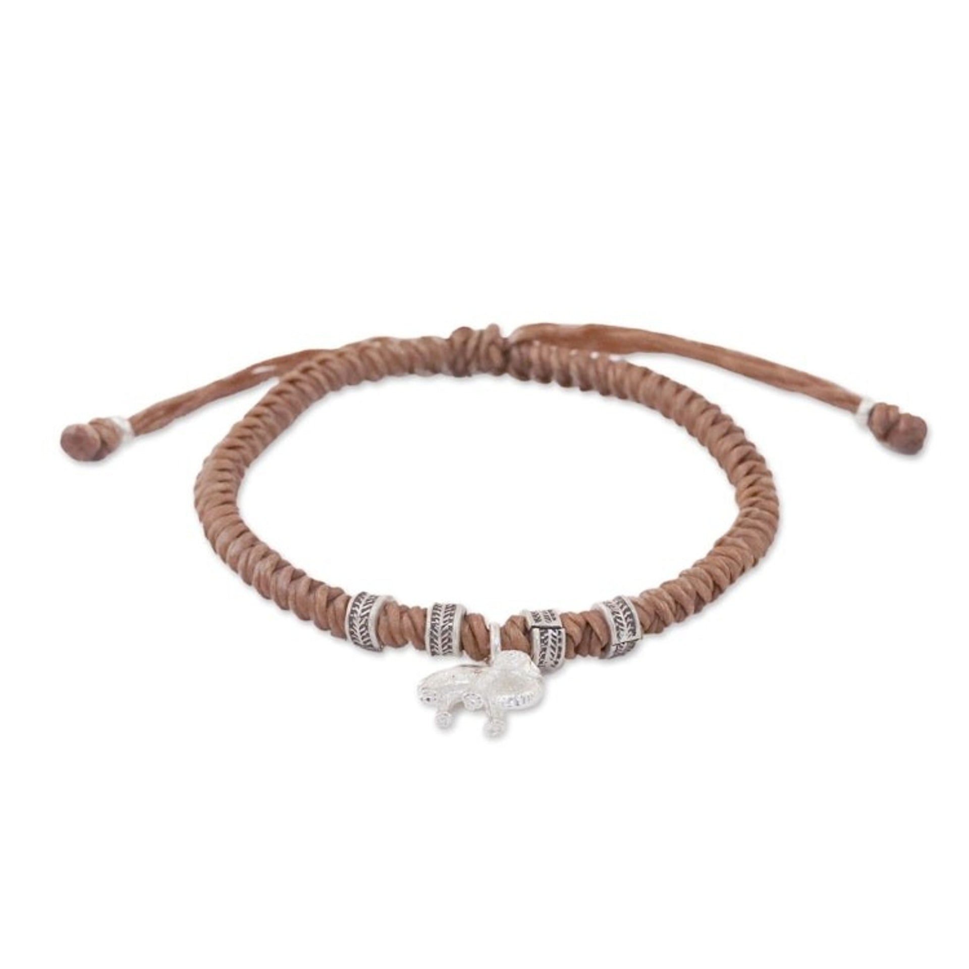 Karen Silver Elephant Bracelet in Tan from Thailand 'Wondrous Elephant in Tan'