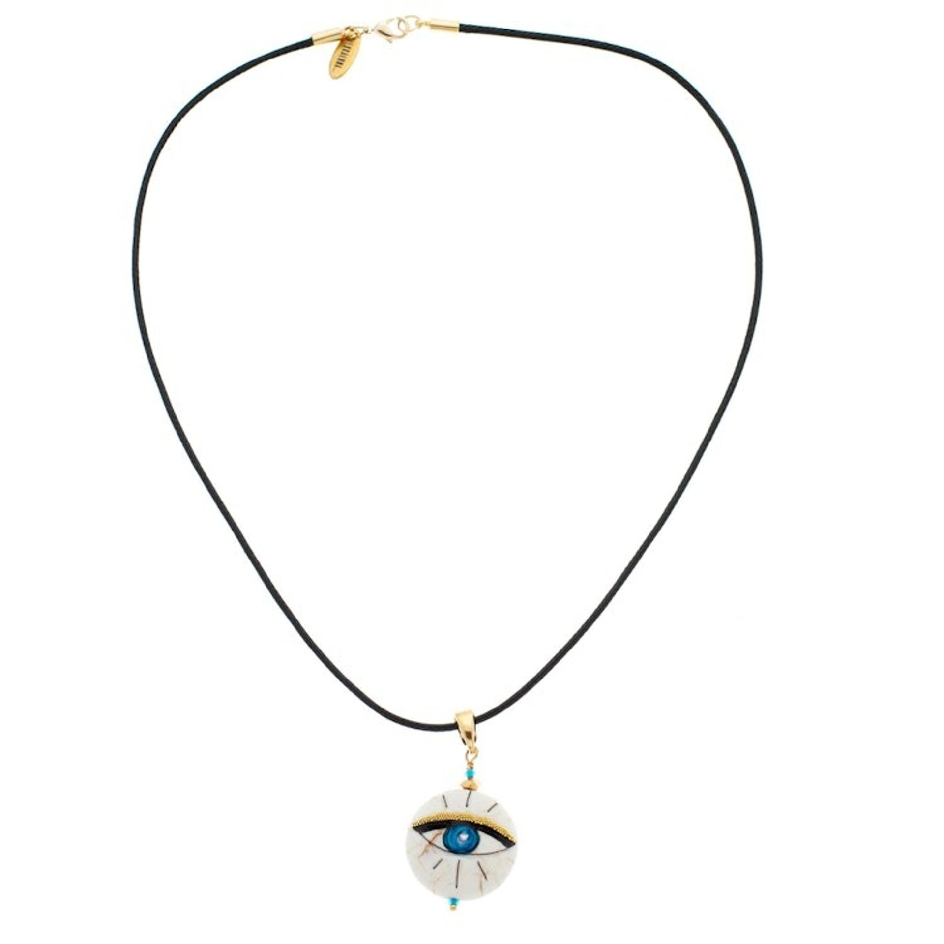 Hand-Painted 14k Gold-Accented Round Pendant Necklace 'Universal Glance'
