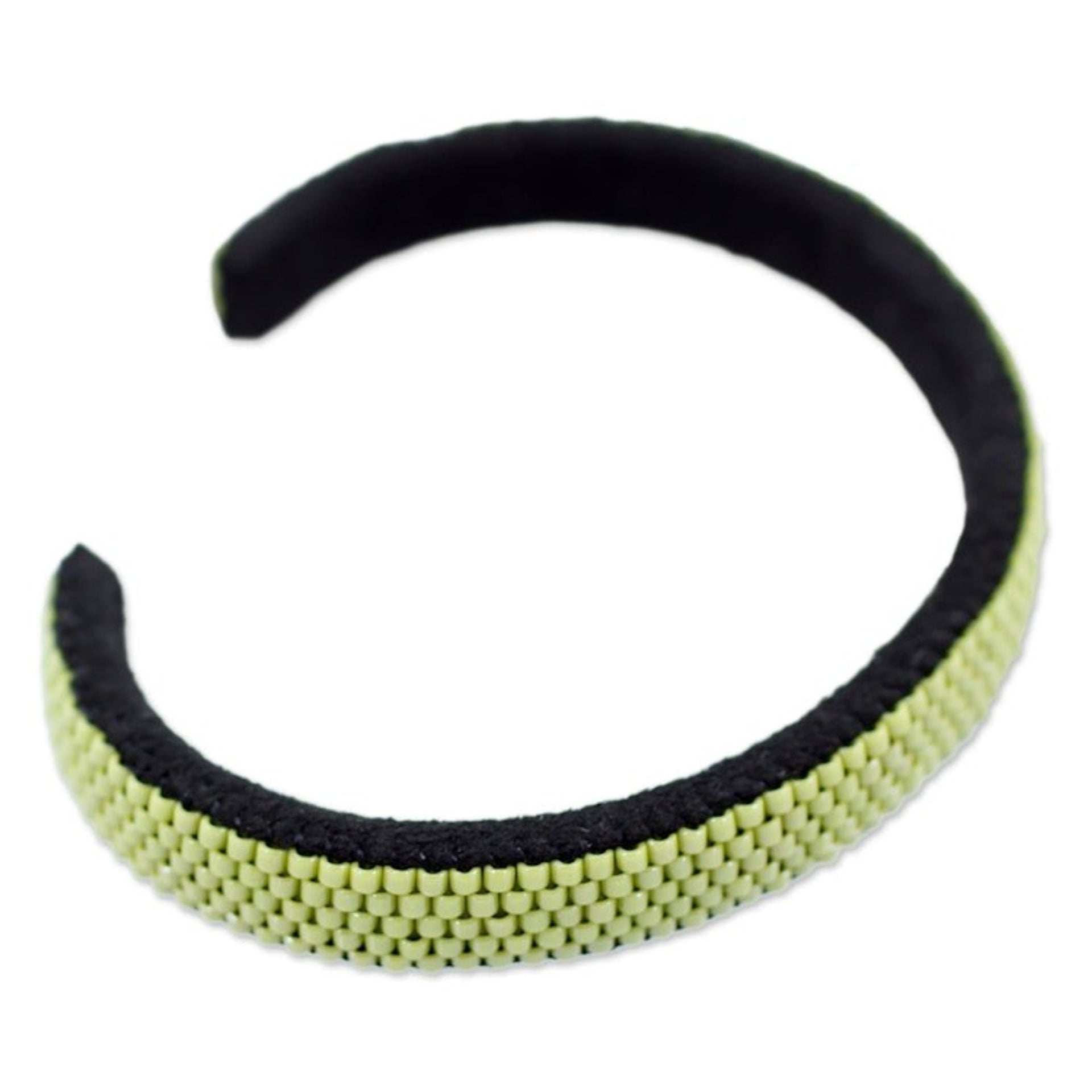 Glass Beaded Cuff Bracelet in Solid Avocado from El Salvador 'Beautiful Horizon in Avocado'