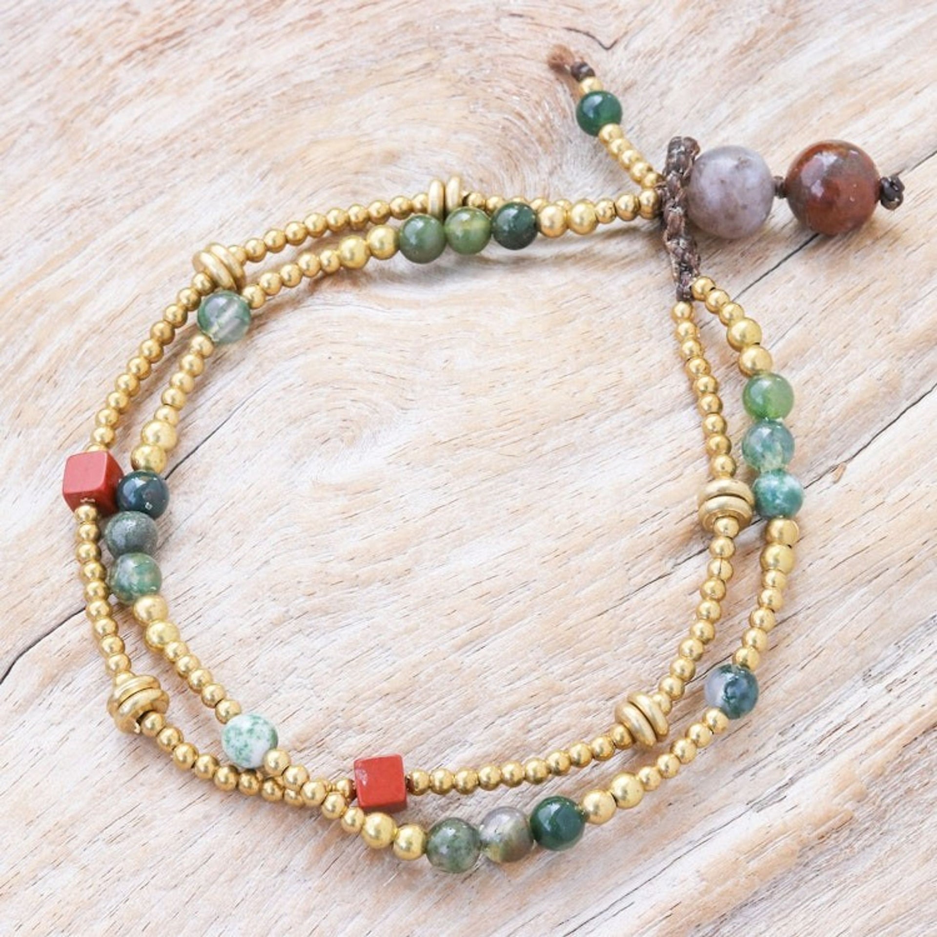 Hand Made Jasper and Agate Beaded Bracelet 'Natural You in Moss'