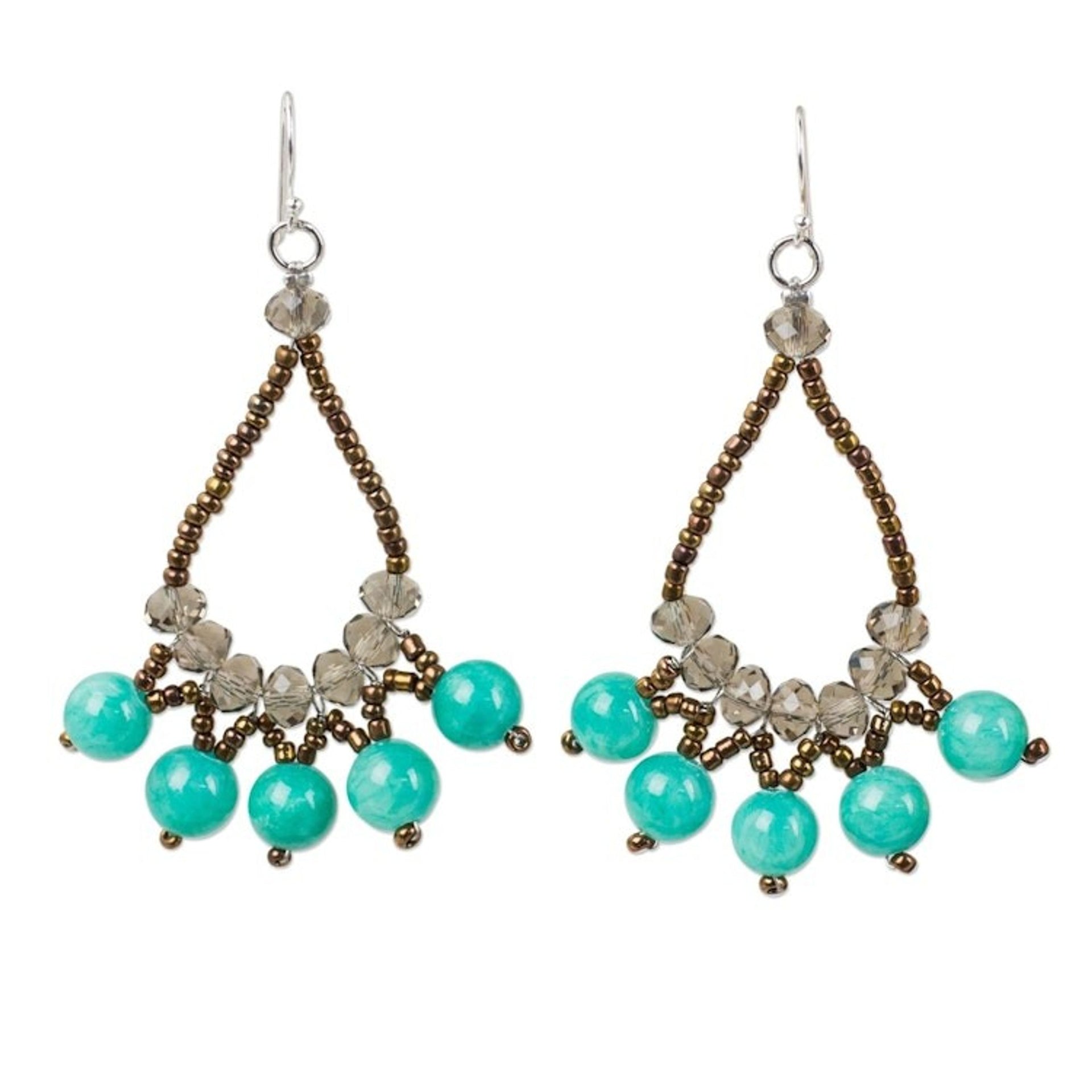 Thai Beaded Jewelry Earrings with Quartz and Glass Beads 'Green Harmony'