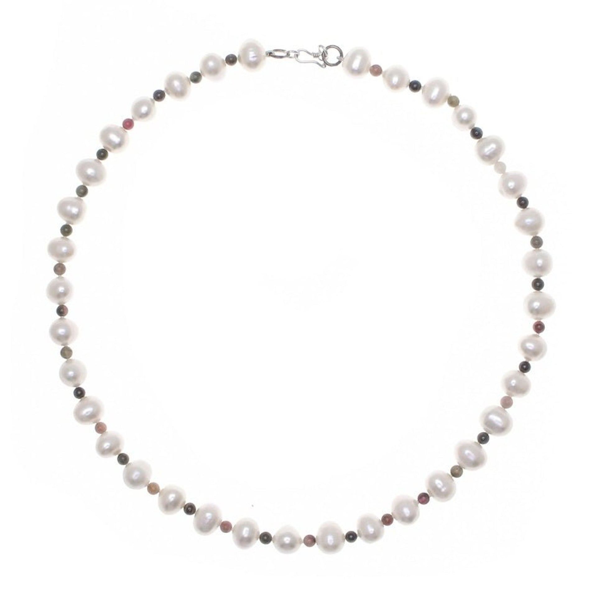 Cultured Pearl and Tourmaline Beaded Necklace from Thailand 'Colorful Palace'