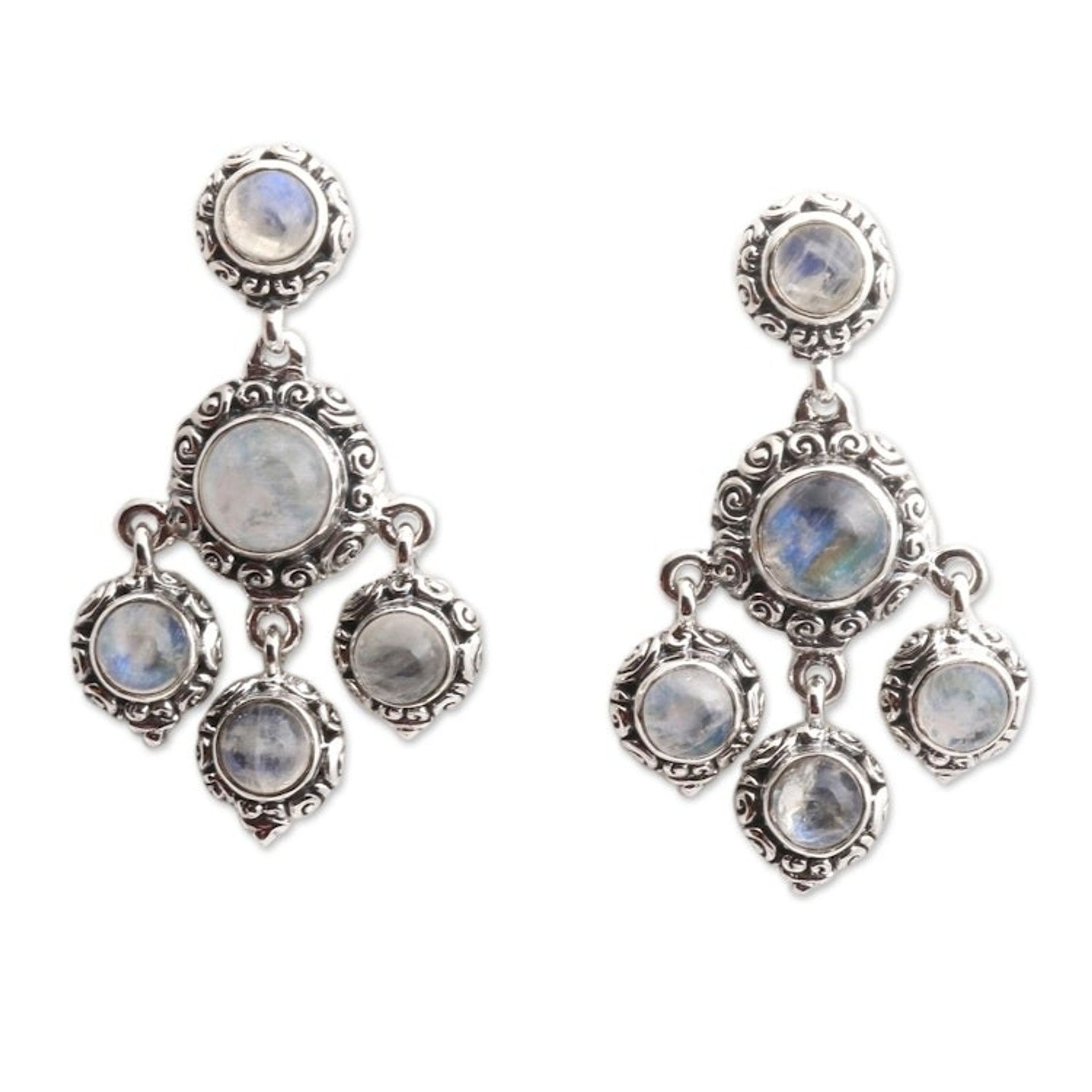 Rainbow Moonstone Cabochon Chandelier Earrings 'Raindrop Chandelier'