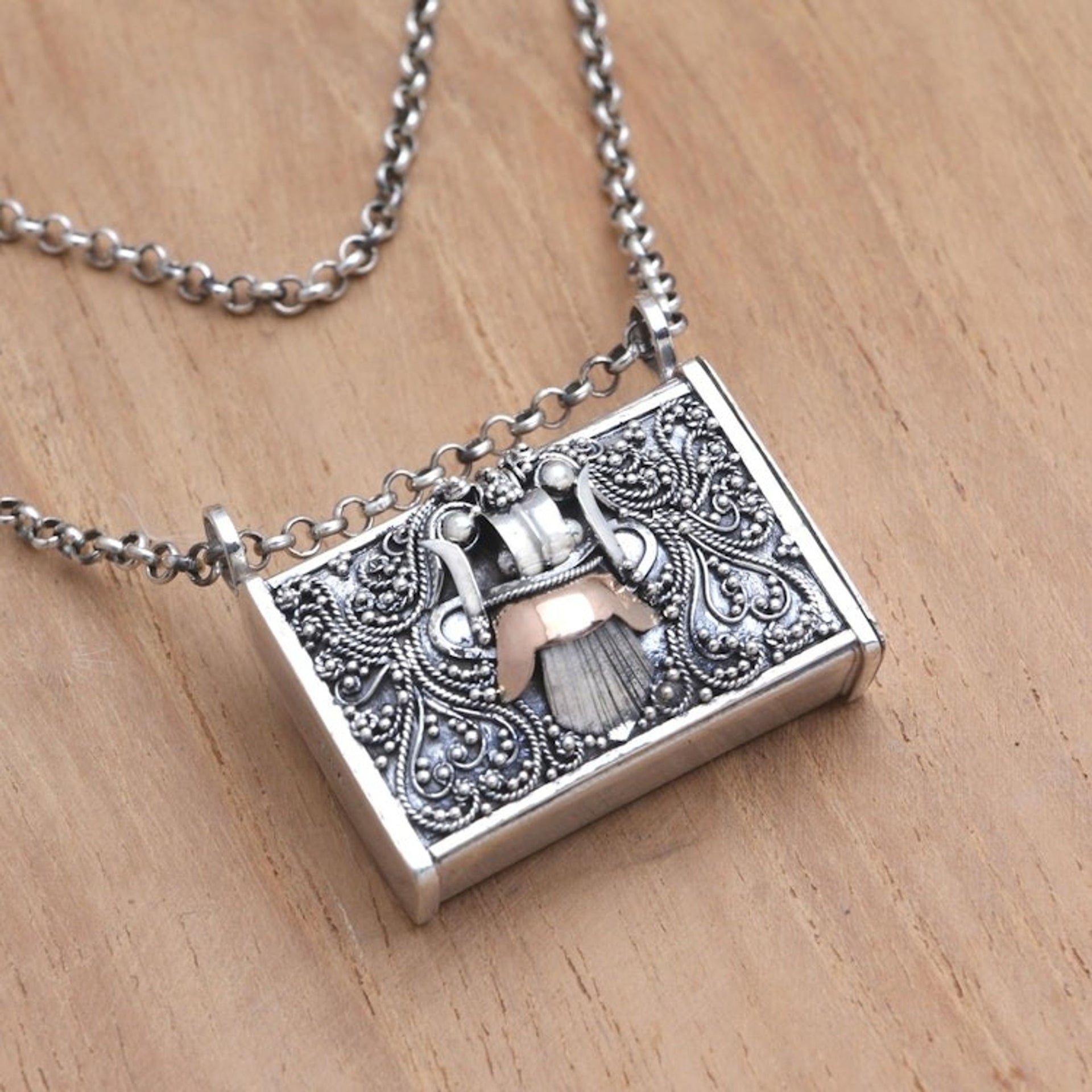 Gold-Accented Sterling Silver Pendant Necklace 'Eastern Myth'